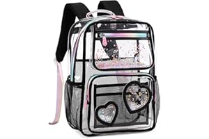 KIDNUO Clear Backpack for Girls Women Transparent Kids Elementary College School Bag Travel Laptop Backpacks Large Bookbags (Black)