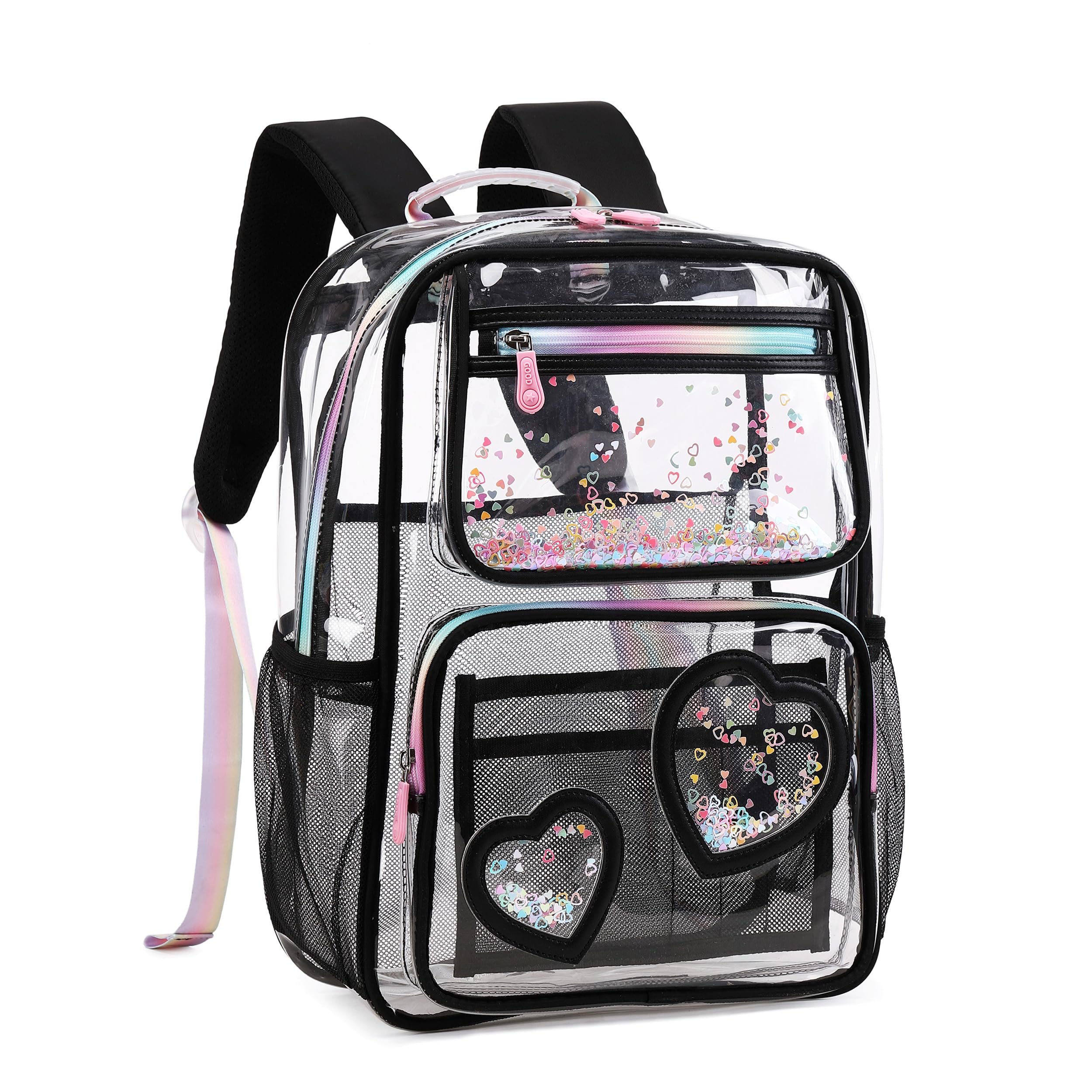 Clear Backpack for Girls Women Transparent Kids Elementary College School Bag Travel Laptop Backpacks Large Bookbags (Black)