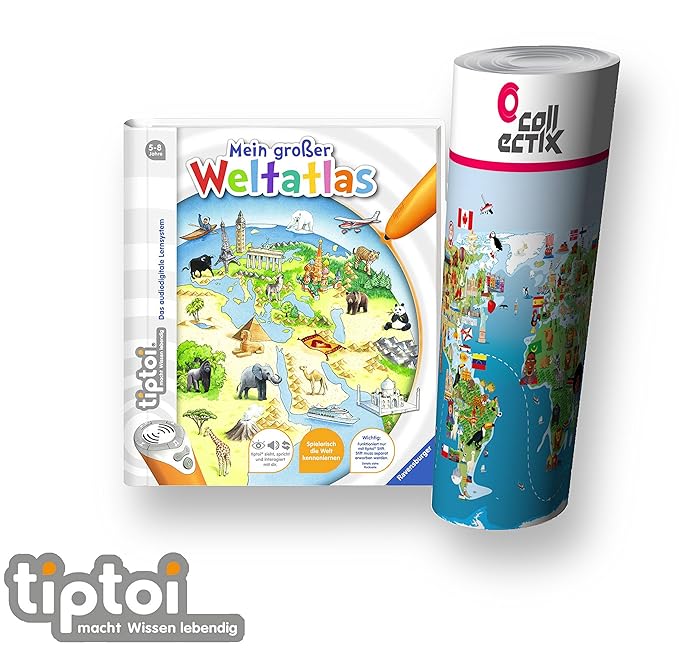 Collectix Ravensburger tiptoi Buch, Atlas | Mein großer Weltatlas + Kinder Wimmel Weltkarte - Länder, Tiere, Kontinente