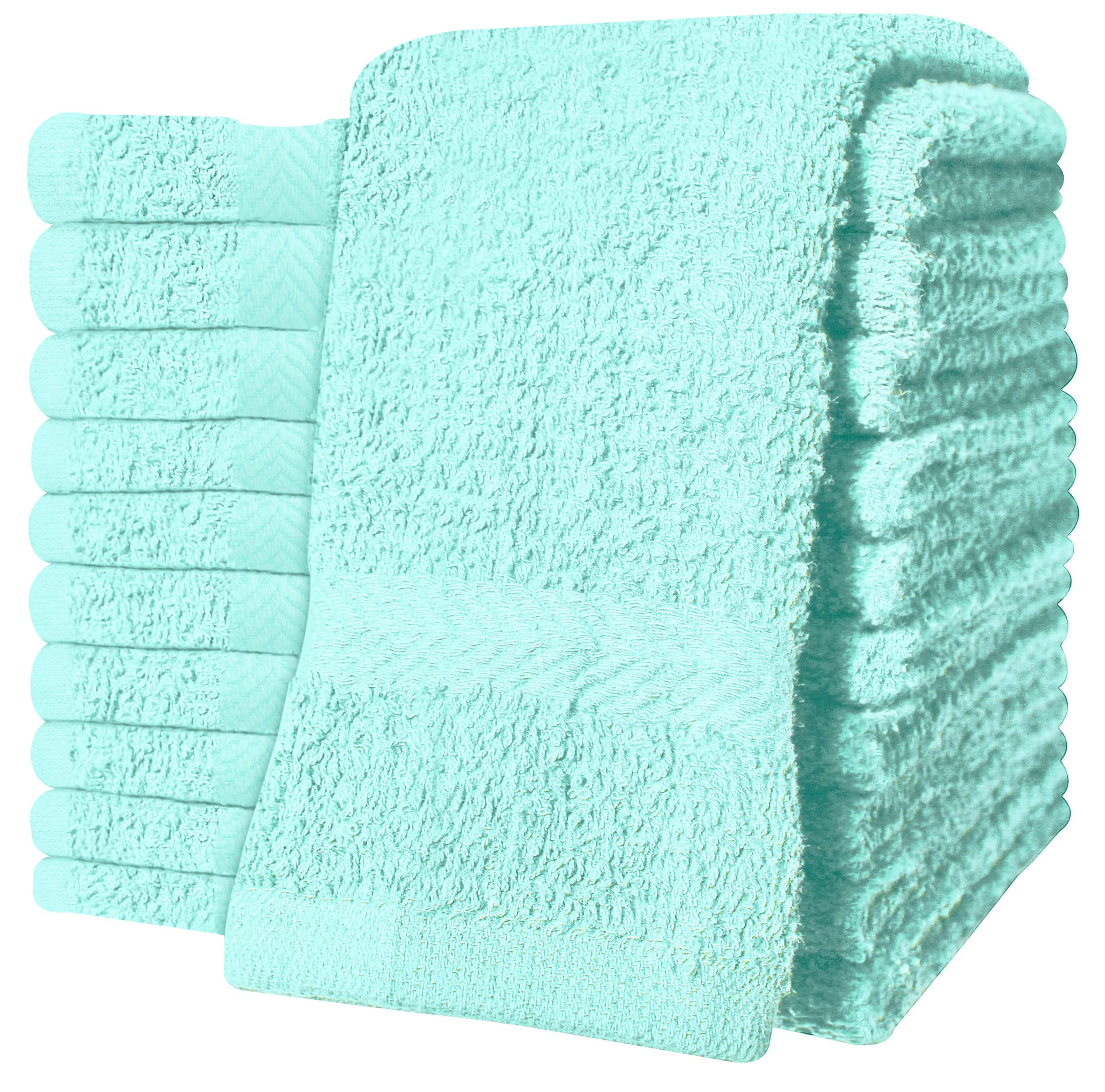 QCS Towels – 12 Pack Washcloths Set 30 x 30 cm, 100% Cotton Super Absorbent & Quick Dry Flannel Face Cloths, Fade Resistant and Soft Feel Fingertip Towels (Mint)