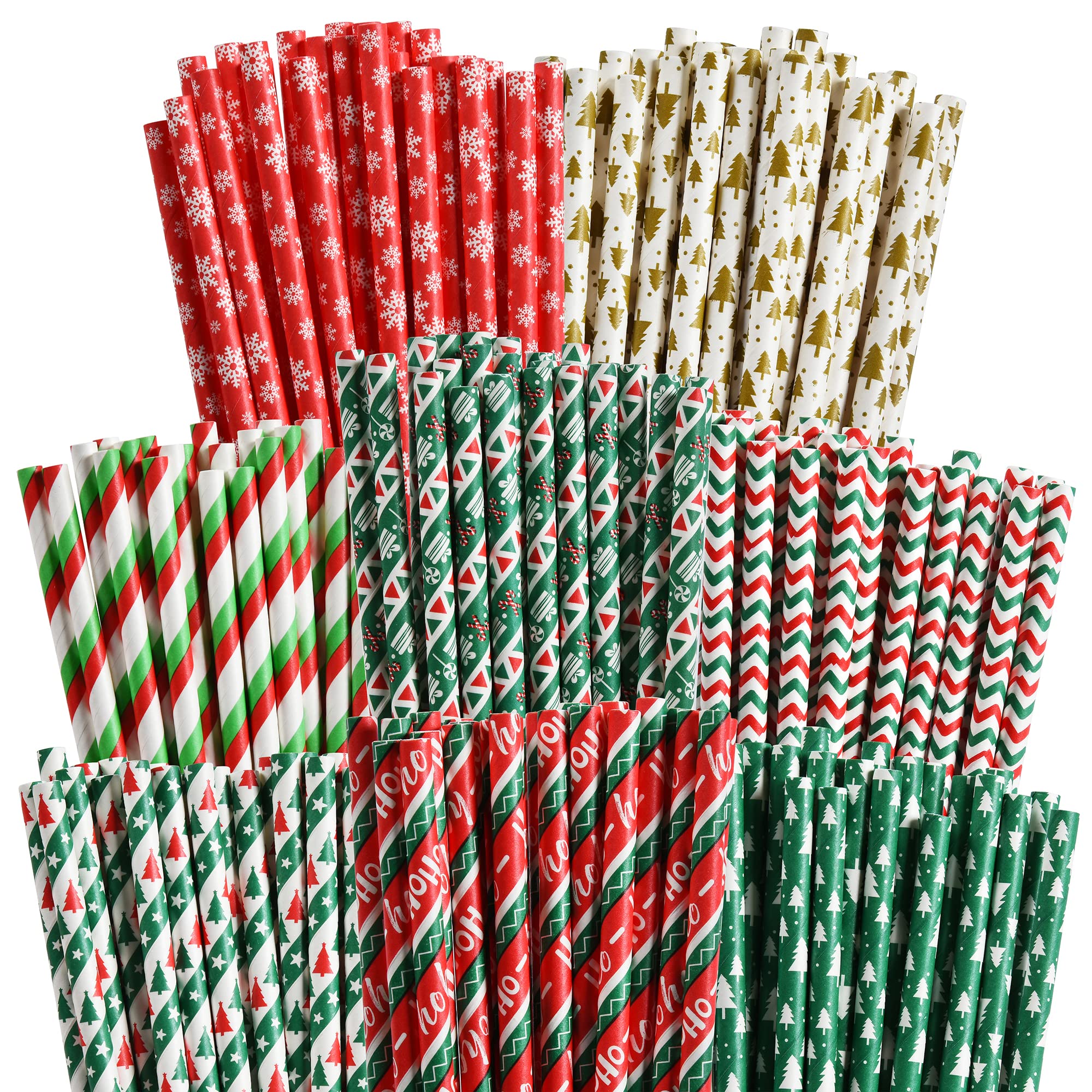 ALINK 200 Biodegradable Christmas Paper Straws Bulk, Assorted Rainbow Colors Striped Drinking Straws for Juice, Cocktail, Coffee, Soda, Smoothies, Wedding, Bridal Shower, Holiday Party Suppliers