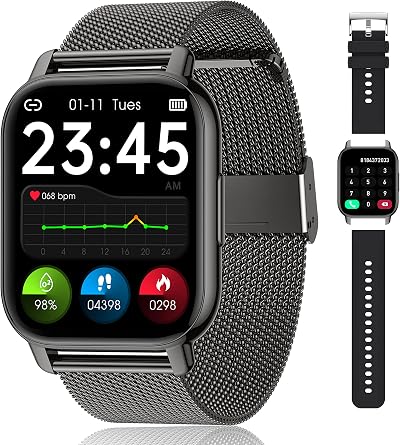 Popglory Smart Watch 1.85 inch 44mm 2 Straps Blood Pressure Heart Rate OS