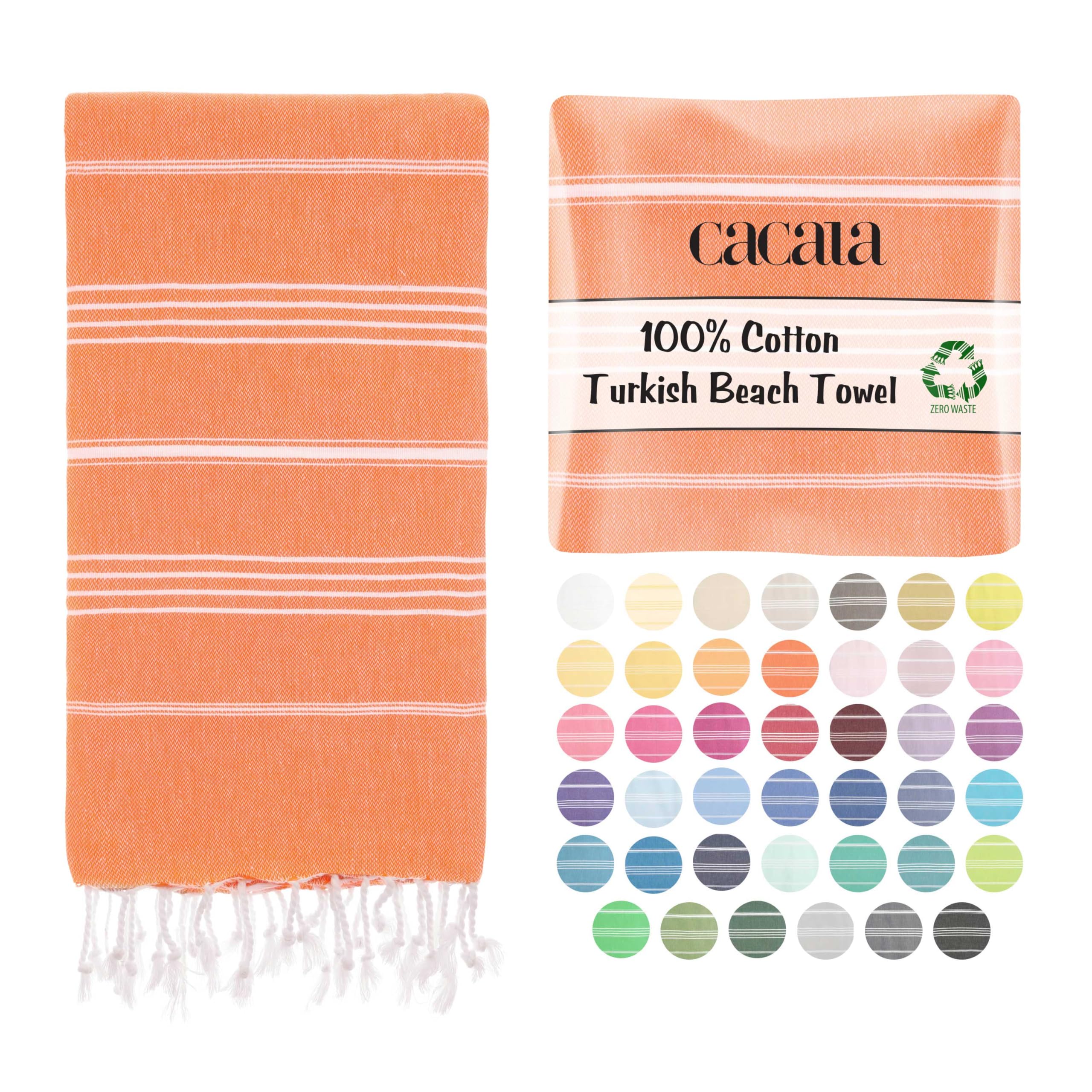 Cacala Turkish beach towel quick dry and lightweight Best for bath, gym, yoga, swimming and camping ,Orange,37" x 70" — image 1