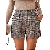 Milumia Women's Houndstooth Print Straight Leg Shorts High Waist Vintage Fall Shorts