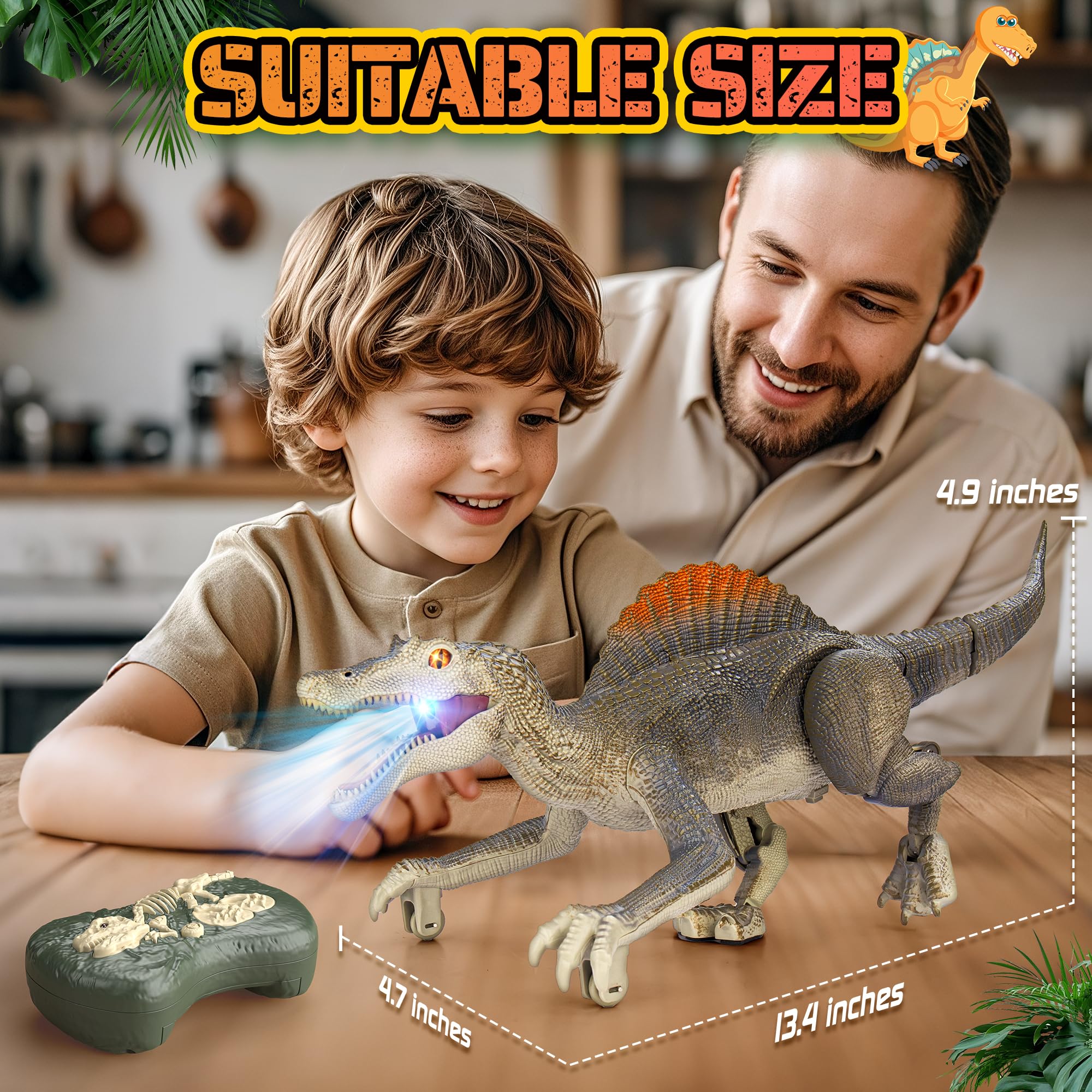Dinosaur toys, Realistic Remote Control Dinosaur toys for Kids 3-5, 2.4GHZ, Walking, Rechargeable, 3D Eyes Realistic Appearance, 3 Sound Effects, Demo Function, Sturdy Jurassic Toy for kid 3+