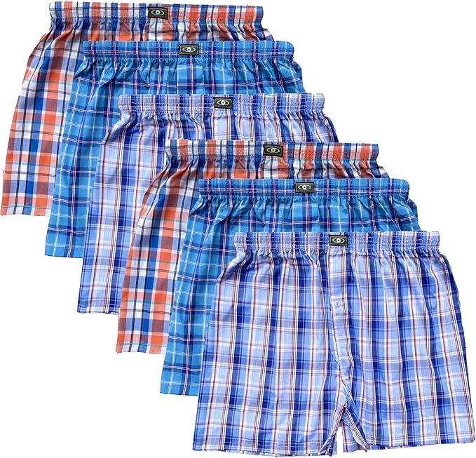 6Pack Men's 100 Cotton Boxer Shorts Baggy Pajama Classic Plaid Print
