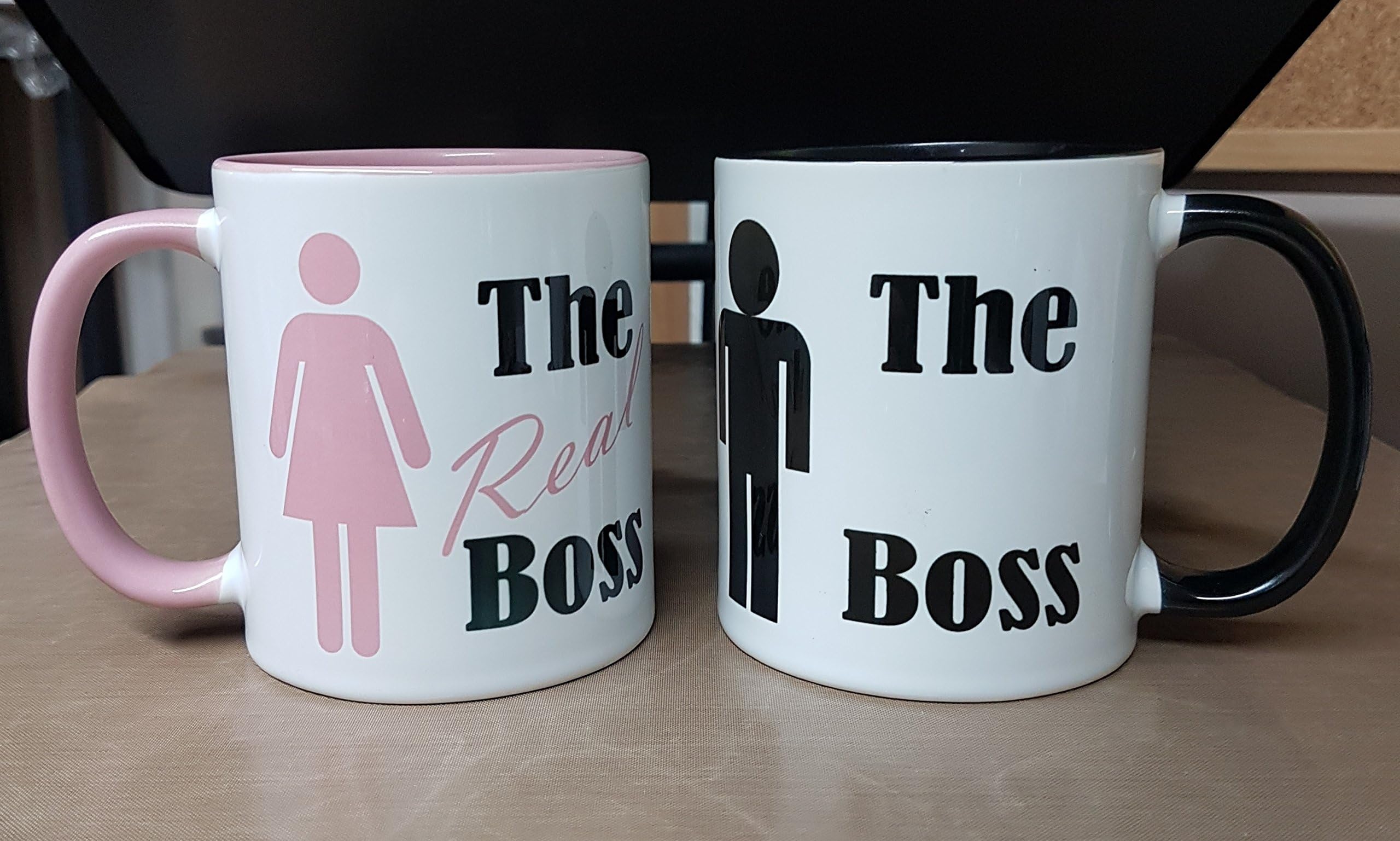 subprint solutions Coloured Black & Pink The Boss & The Real Boss His & Hers Mug Set - Ideal Valentines Gift