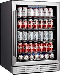 Kalamera 24 inch 154 Cans Capacity Beverage Cooler- Fit Perfectly into 24" Space Built in Counter or Freestanding - for Soda, Water, Beer or Wine - For Kitchen or Bar with Blue Interior Light