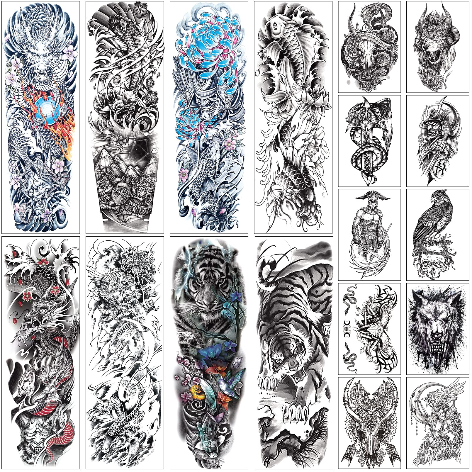 Aresvns Full Arm Temporary Tattoos for Men and Women Sleeve Tattoos for Men Realistic Waterproof and Long lasting