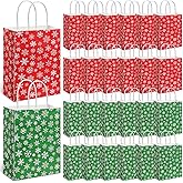 Trandraft 48 Pieces Christmas Gift Bags Bulk with Handle Xmas Paper Treat Goodie Bag with Handle for Christmas Party Favor Supplies Decor(Snowflake,Red and Green)