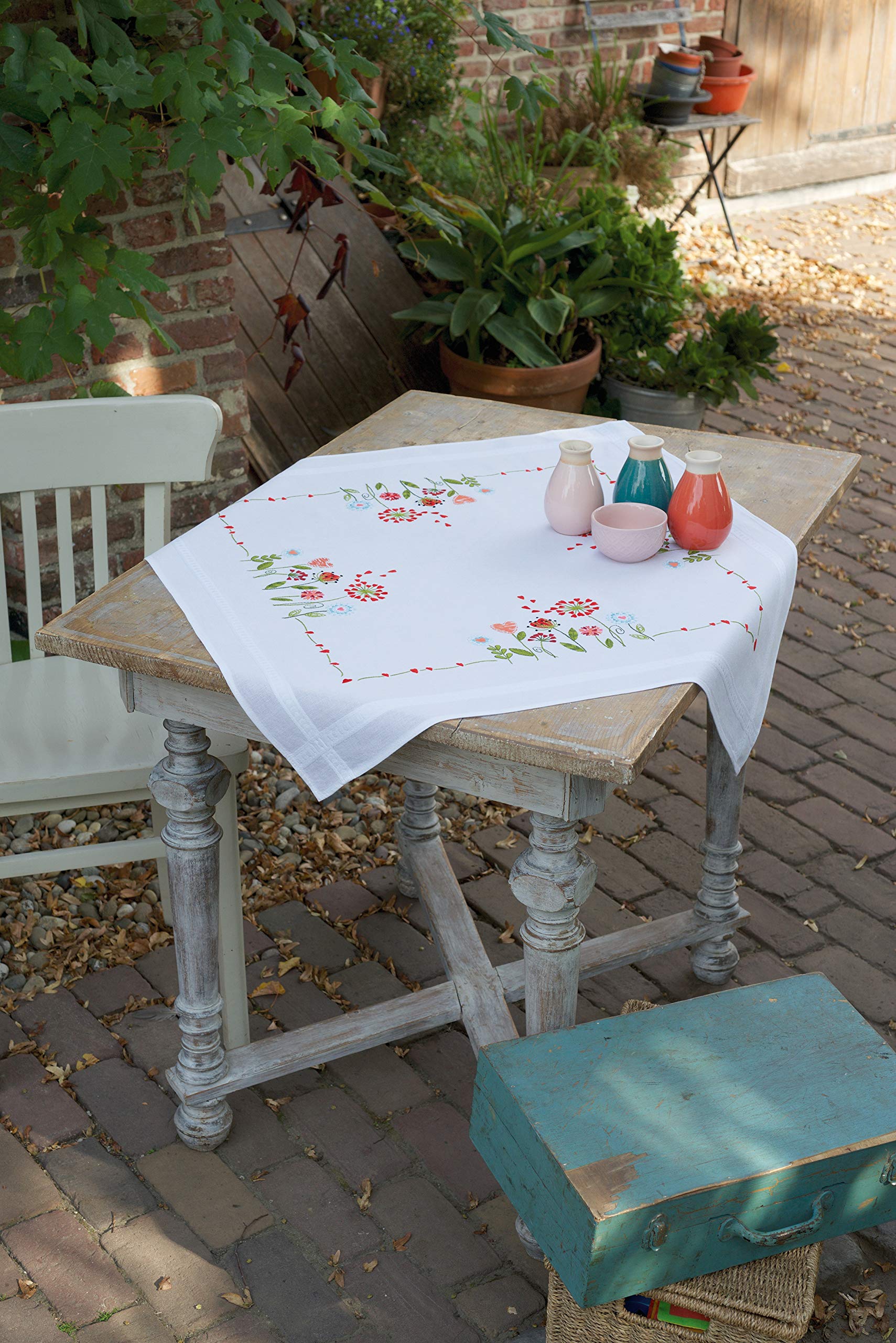 Vervaco Printed Tablecloth Embroidery Kit, Cotton, Multicoloured, ca. 80 x 80 cm / 32" x 32"