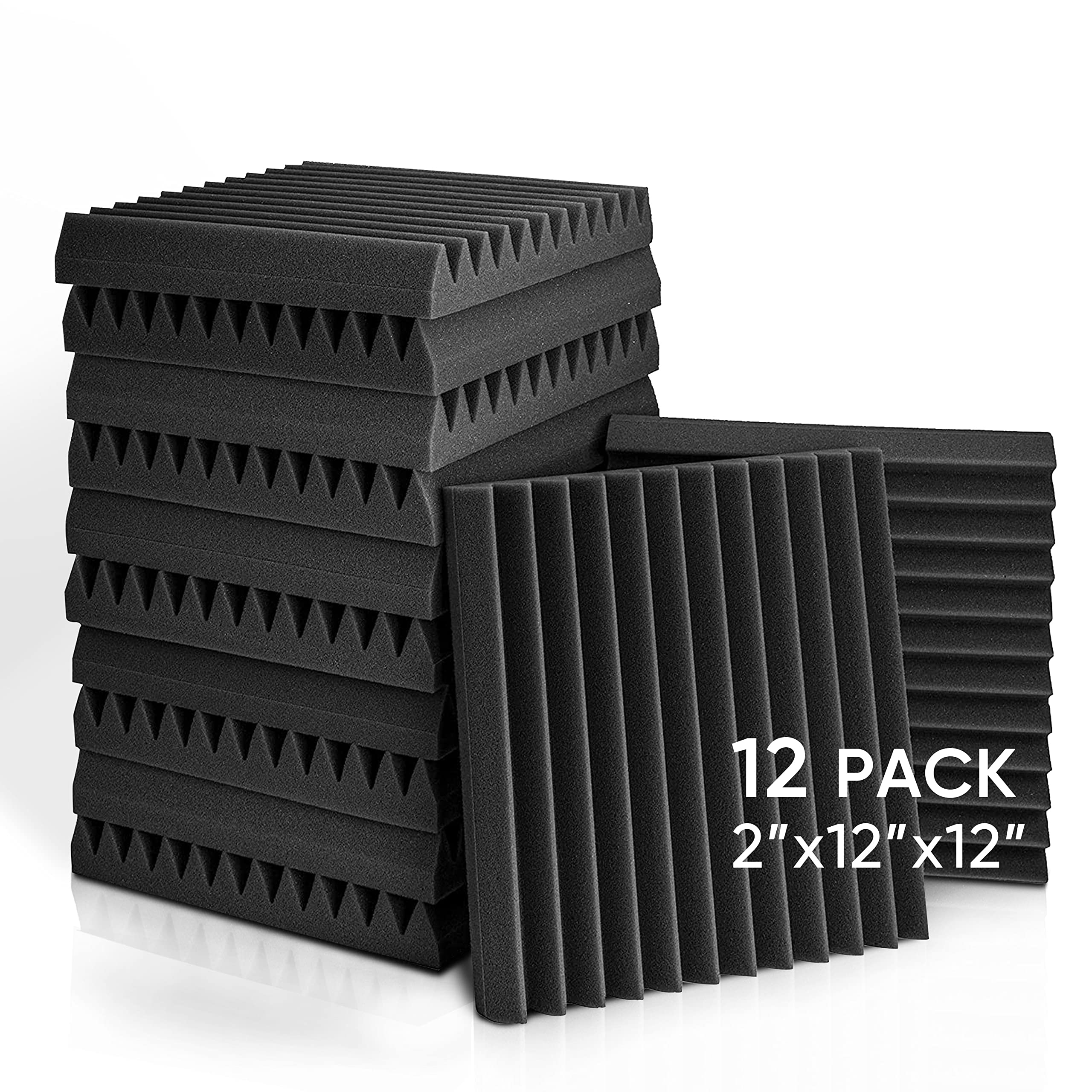 Fstop Labs Acoustic Foam 12 Pack Set, 2" X 12" X 12" Sound Proofing Panels, Acoustic Foam Panels for Recording Studio Office Home