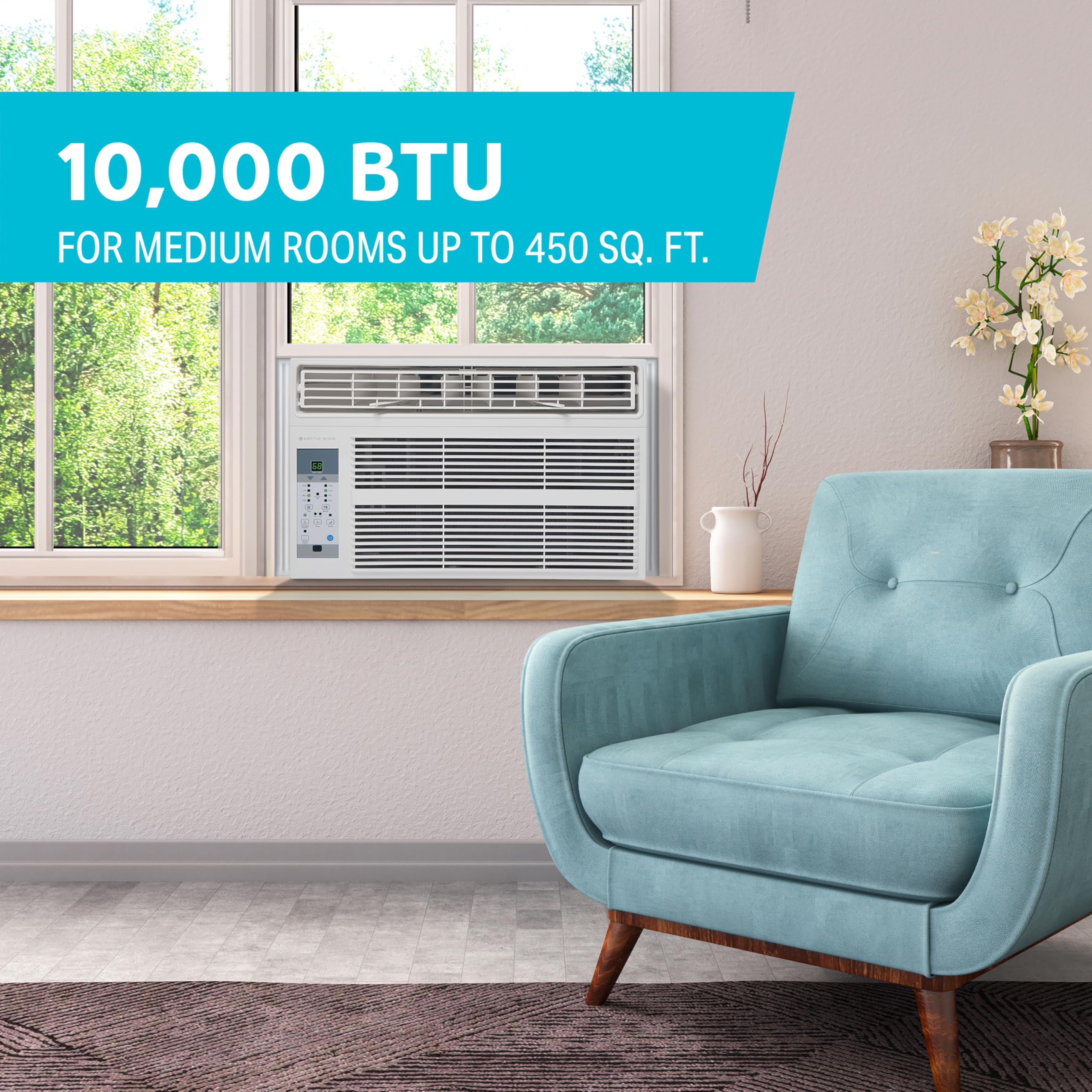 Arctic Wind 4AW10000A 10,000 Air Conditioner and Dehumidifier, 115V, Window AC Unit for Medium Rooms up to 450 Square Feet with Remote Control, White, 10000 BTU