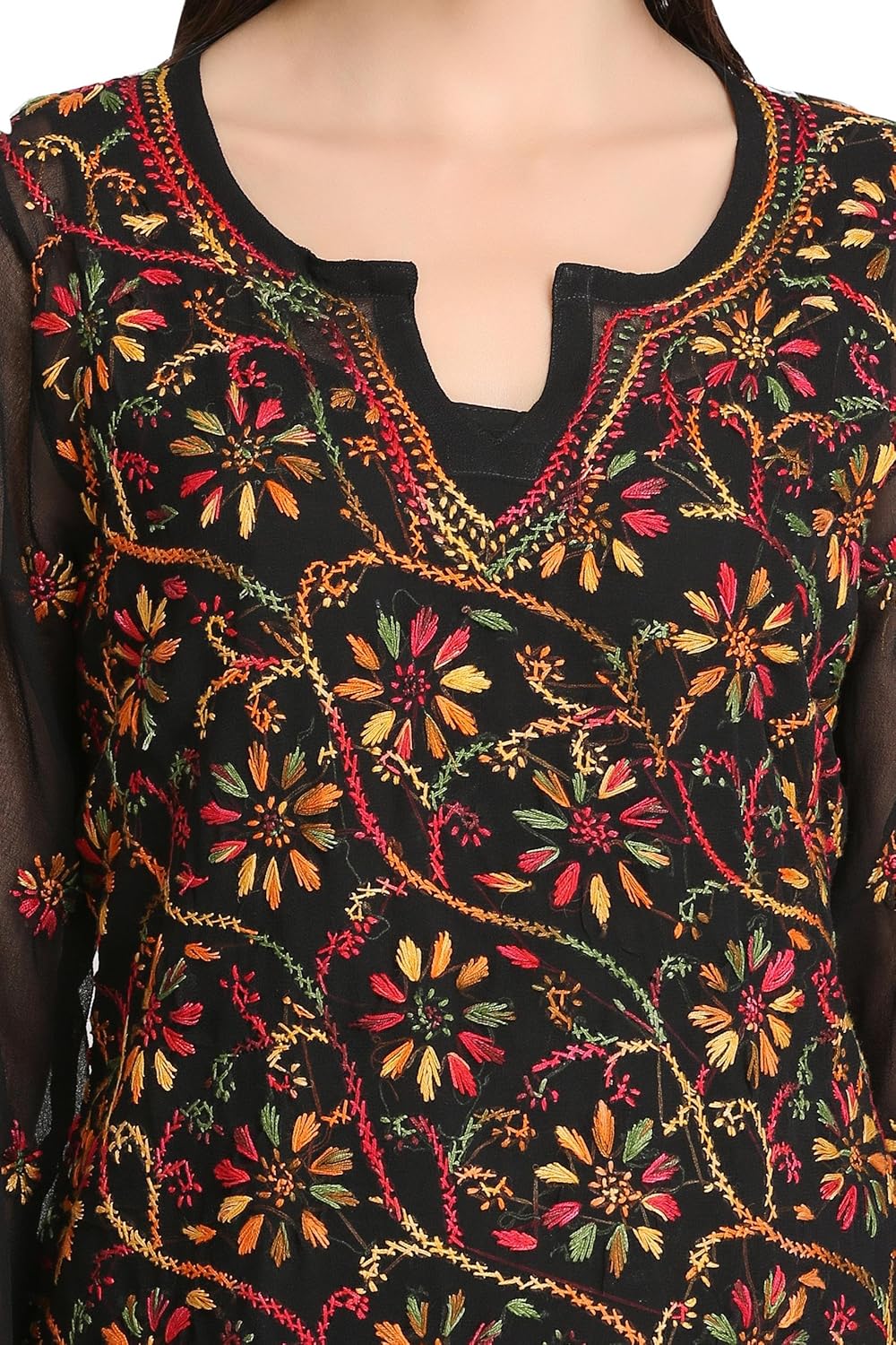 ada hand embroidered ethnic casual chikankari straight georgette kurti a90314