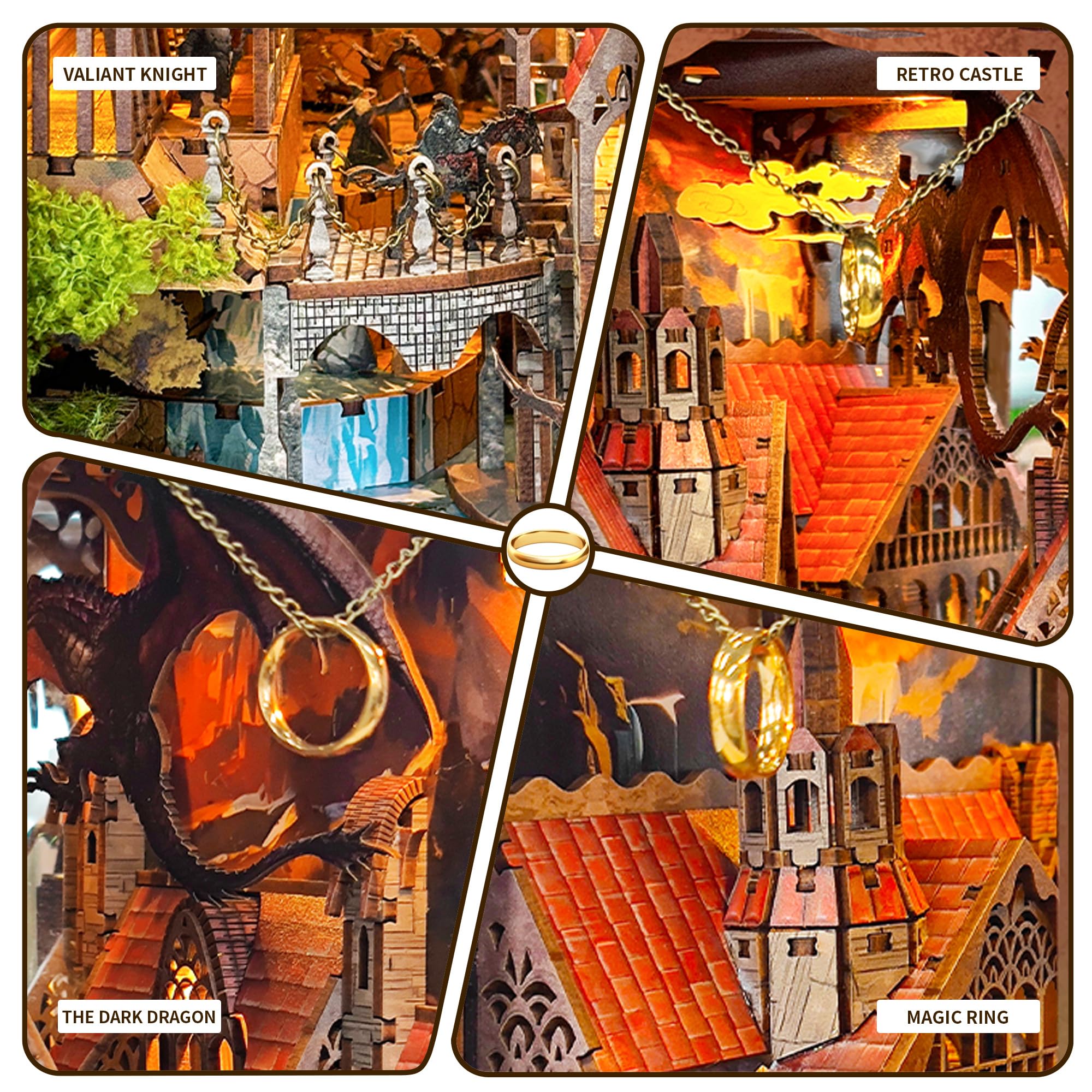 Strucwood Book Nook Kit with LED Light - 3D Wooden Puzzles Book Nook for Book Shelf Decor - DIY Dollhouse Kit - Book Nook Decor with Dust Cover - Magic Book Nook (SQ-05)