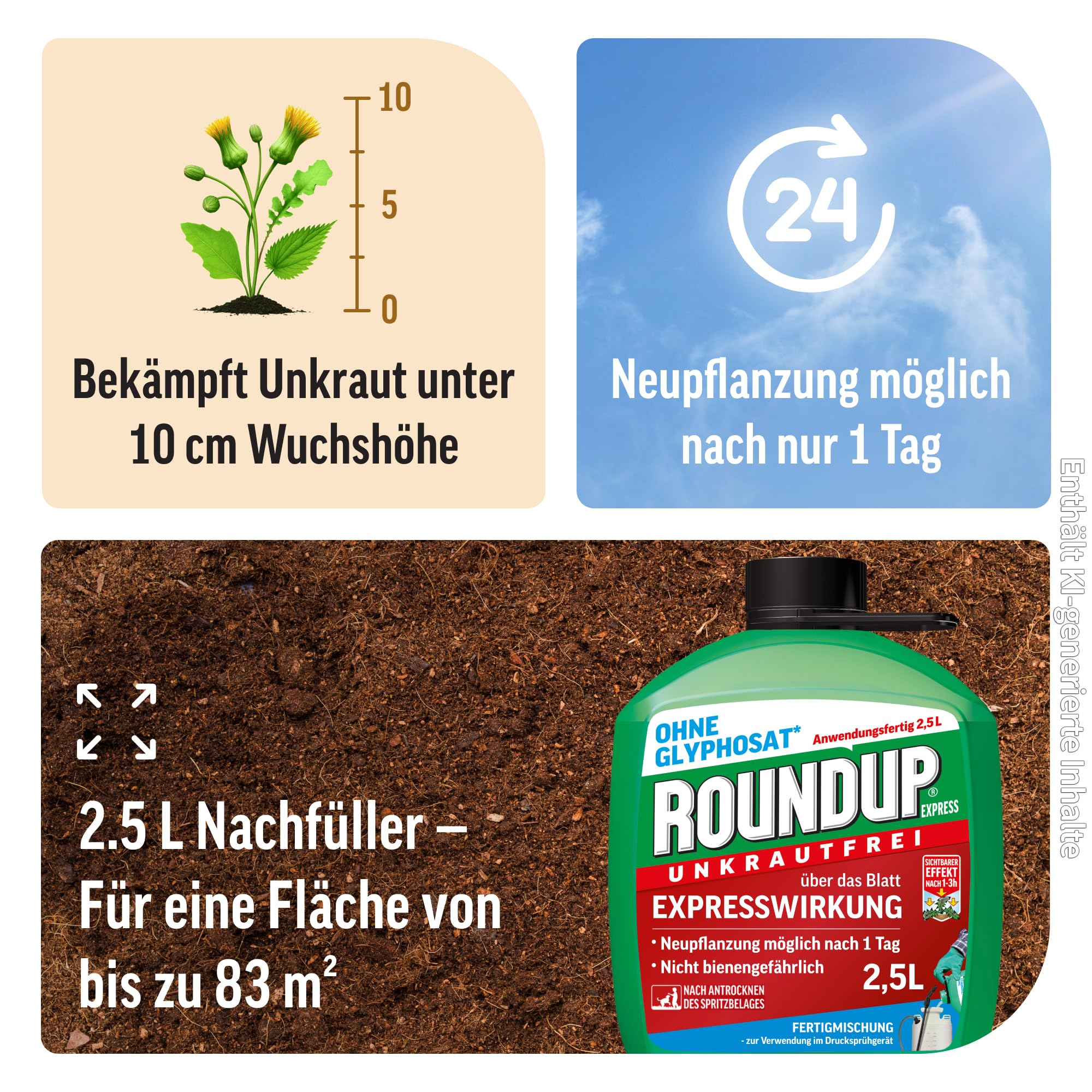 Roundup Unkrautfrei Express 2,5L Refill gegen Unkraut in Ziergärten 2