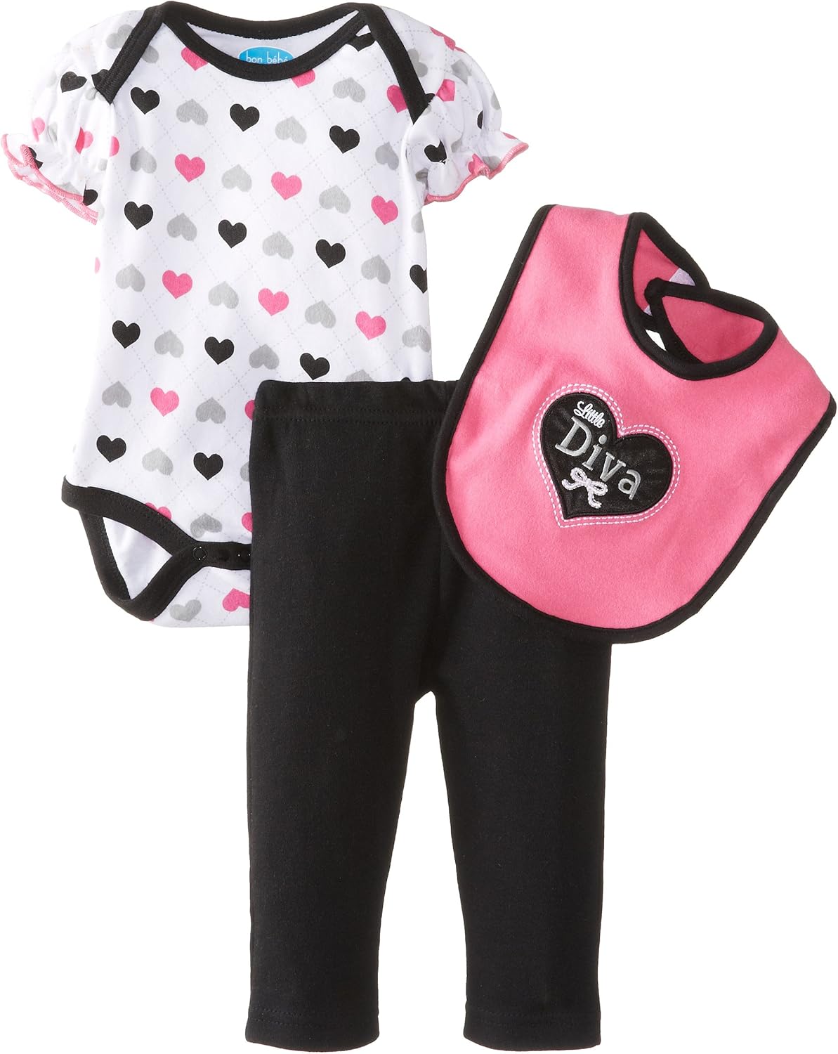 Bon Bebe BabyGirls Newborn Little Diva Bib Bodysuit and