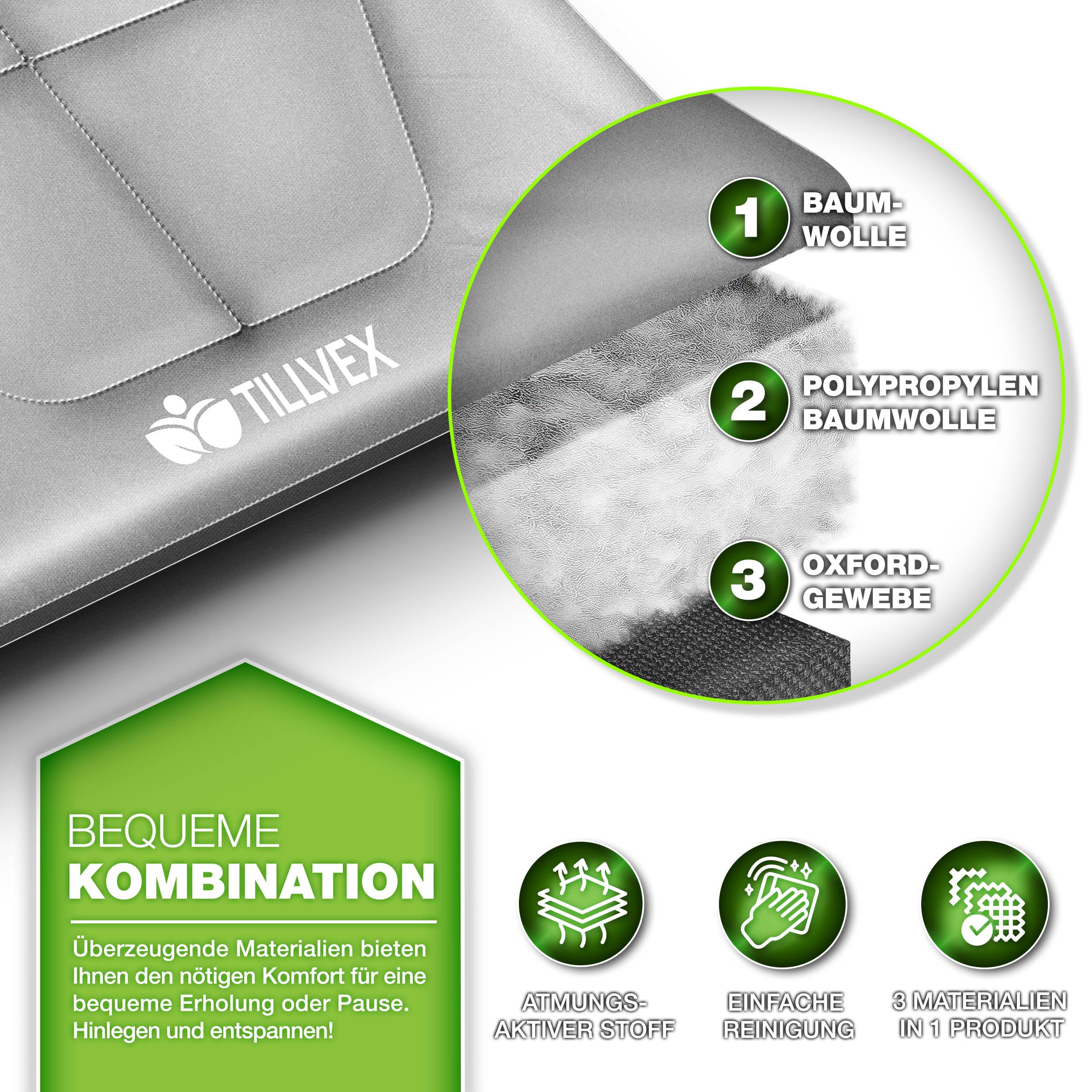 tillvex® Campingbett klappbar mit Tragetasche bis 200 kg | Campingliege extra breit | Feldbett Karpfenliege für Outdoor & Indoor | Klappbett Gästebett faltbar Garten Camping Angeln Festival Reise 2
