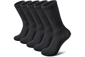 FNOVCO Women's Hiking Walking Running Crew Socks Thick Cushioned Athletic Compression Socks 5 Pairs