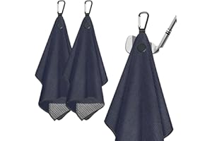 DESELL 2 Pack Magnetic Golf Towels with Clips, Steel Wire Cleaning Cloth, Ultra Absorbent Microfiber, Waffle Pattern Golf Towel with Magnet for Men Women, Golf Accessories for Golf Bags, Carts or Clubs