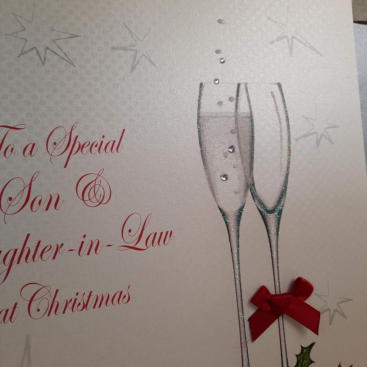 white cotton cards XC6 To a Special Son and Daughter In-Law At Christmas Handmade Large Christmas Card, White - Image 4