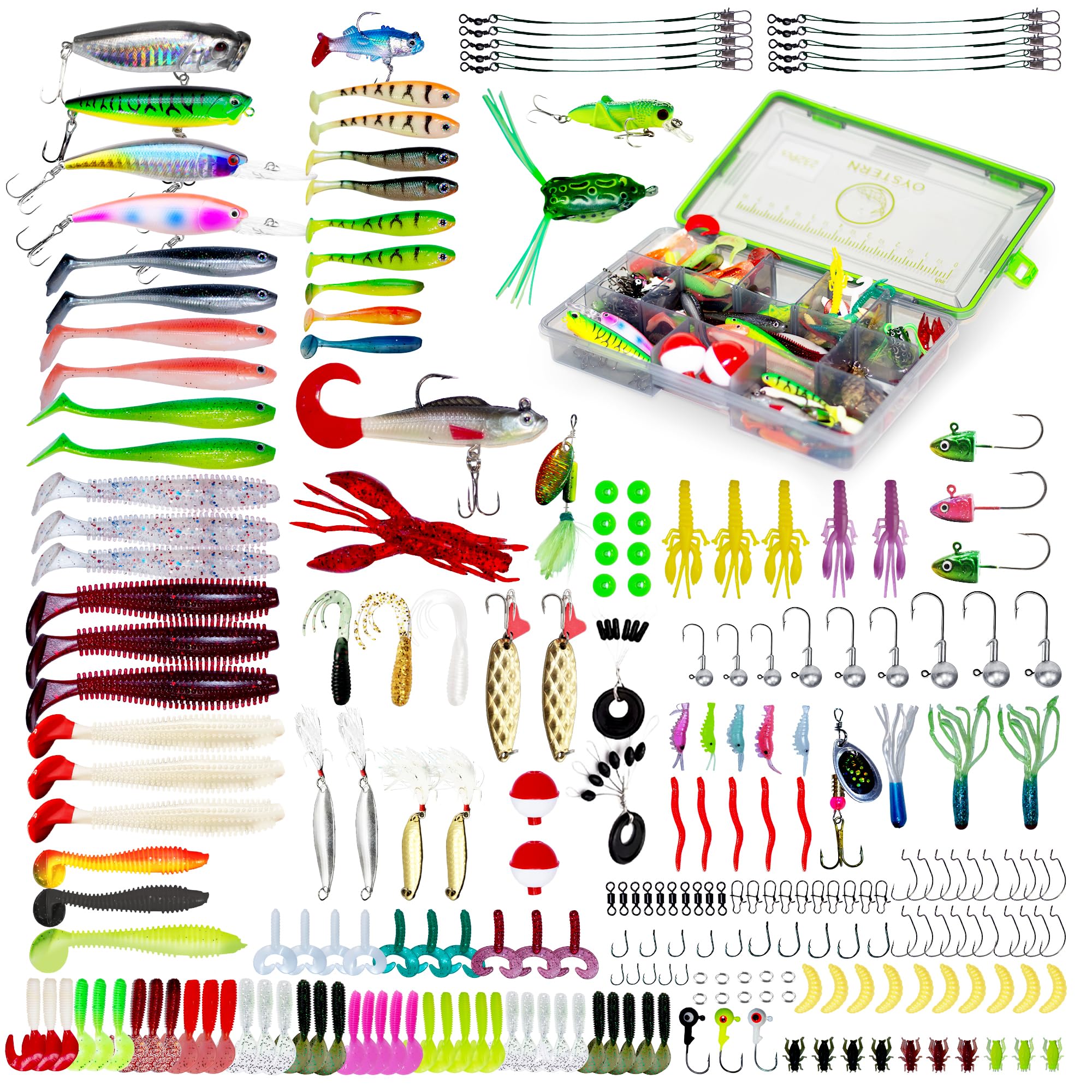 Oystern 232PCS Fishing Kit - Tackle Box with Lures, Spinner Baits, Bait, Bass & Trout Lures, Accessories & Gear