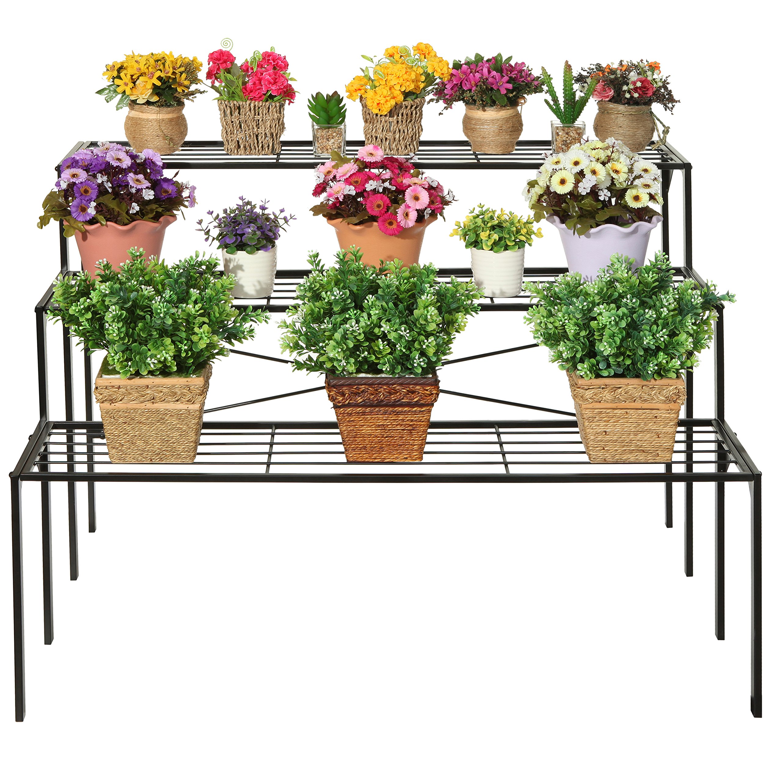 Large Modern Black Metal 3 Tier Shelf Flower Plant Display Stand Rack