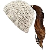 C.C Children Kids Beanie Chunky Knitted Beanie Pony Tail Hat for Kid Ages 2-5 (MB-847) (MB-816)