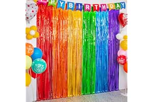 KAWKALSH Rainbow Foil Fringe Curtains, 2 Pack Rainbow Party Decorations Metallic Streamers, 3.3x6.6ft, Party Photo Booth Backdrop for Birthday Wedding Engagement Bridal Shower