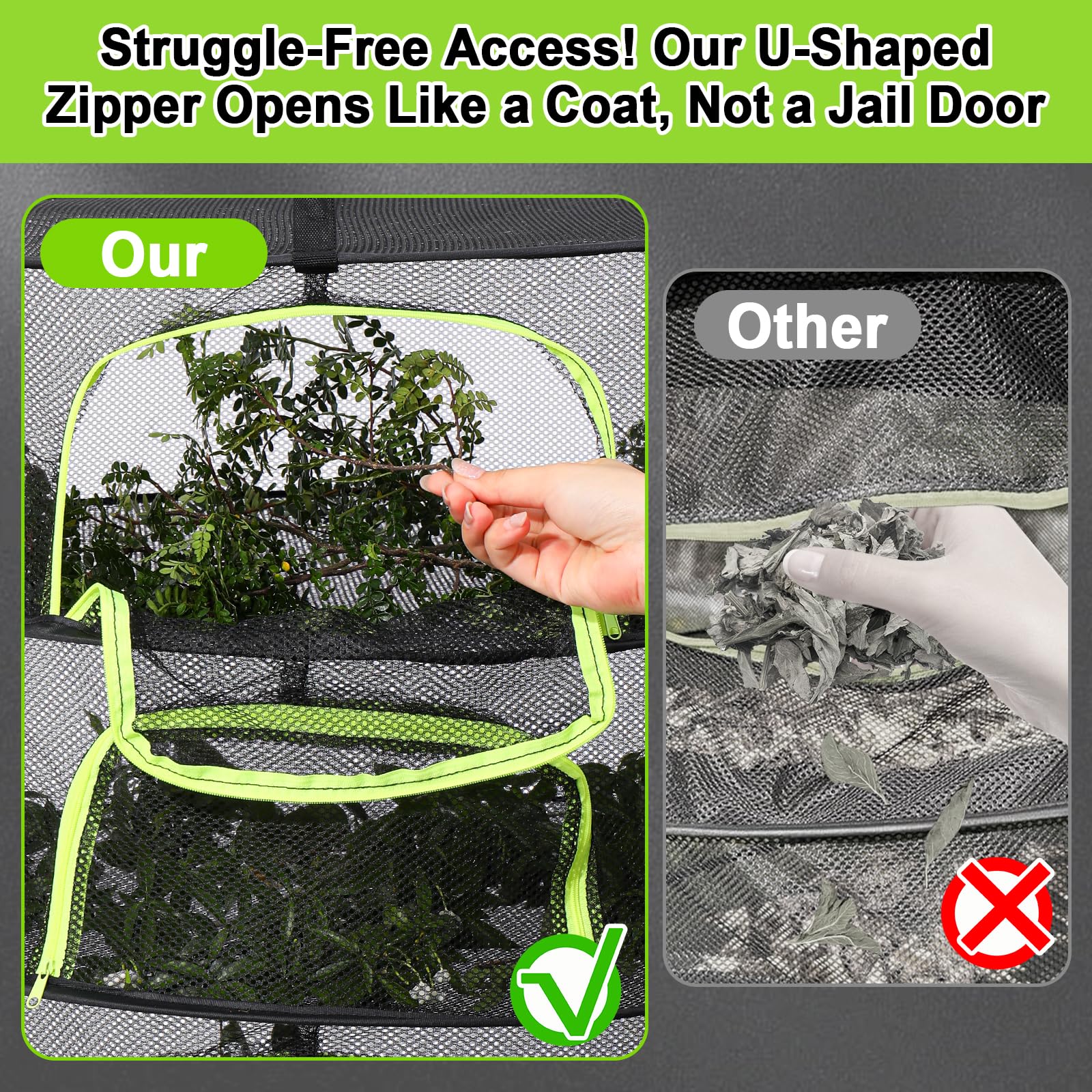 LUKETURE 4-Layer Hanging Herb Dryer Rack - with U-Zipper Mesh Net & Hook, Foldable Collapsible Drying Rack for Plants, Herbs, Flowers, Fish, Jerky, Laundry