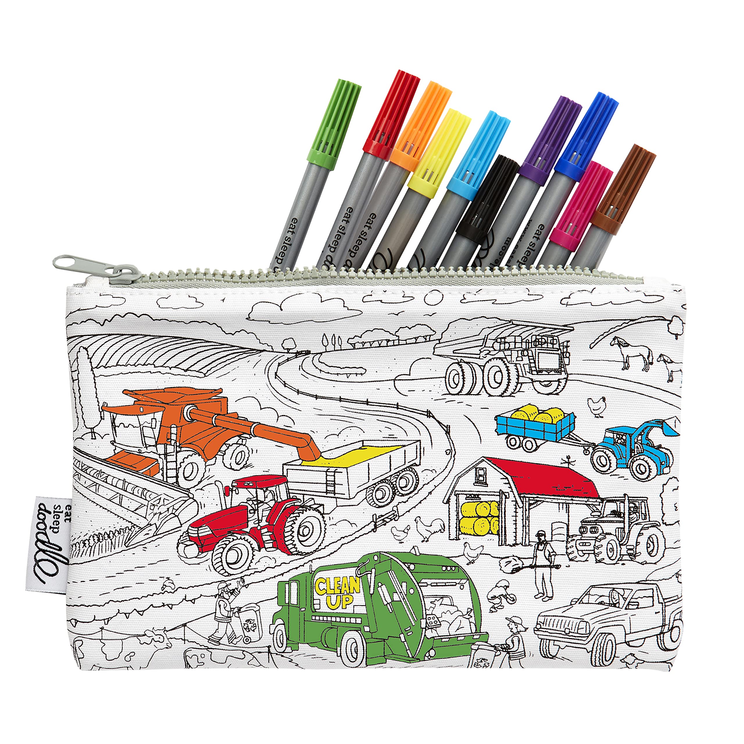 eatsleepdoodle Colouring Pencilcase for Kids w/ 10pk Washable Markers - 22x14cm Cars & Trucks Kids Coloring Pencilcase - Ultra Washable & Reusable Arts and Crafts — image 1