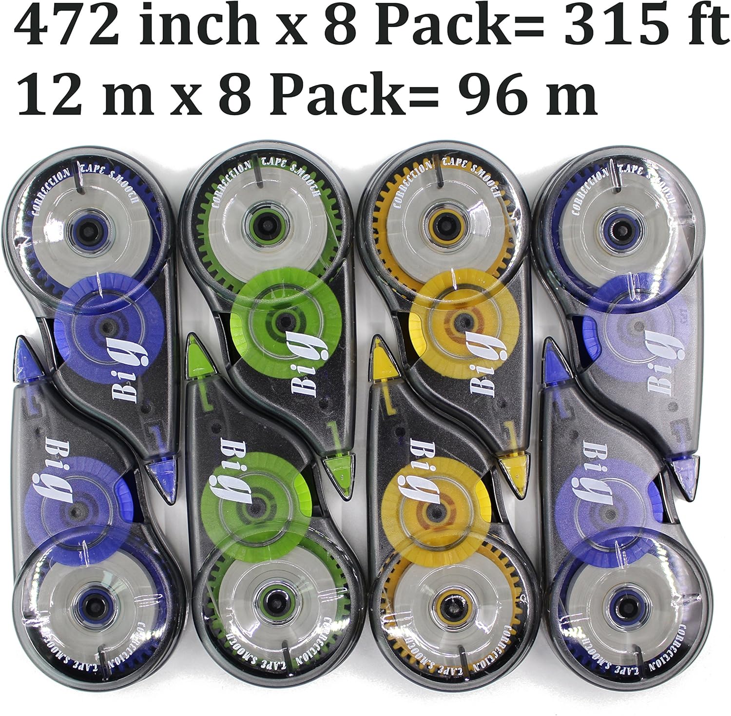 SKKSTATIONERY 8 Pcs Jumbo Correction Tapes, 1/5''x472'' (5mmX12m), Total:315 ft (96m), Tear Resistant Correction Tape, Correction Tape White Tape : Office Products