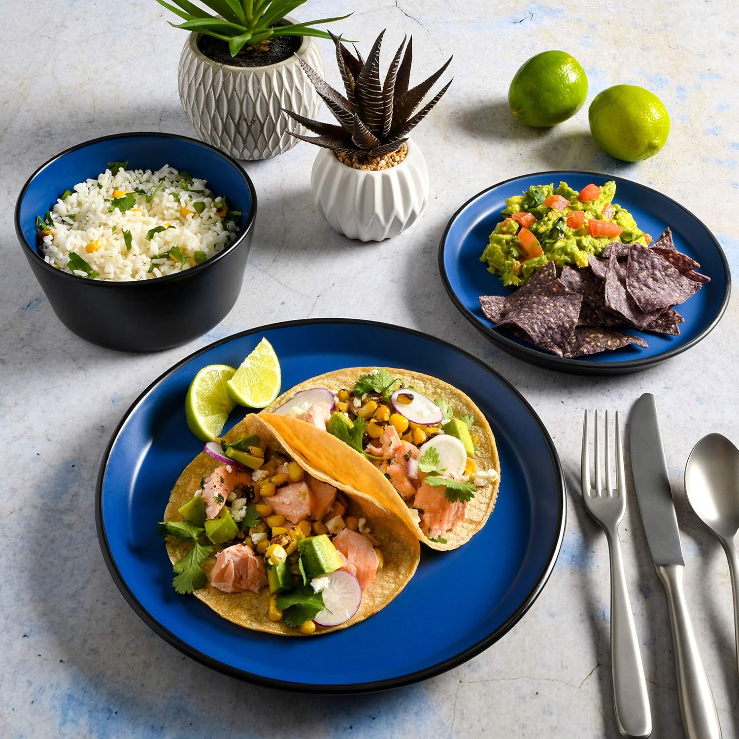  | Gibson Elite Soho Lounge Round Dinnerware Set, Service for 4 (12pcs), Matte Blue: Dinnerware Sets