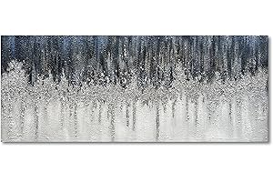 Limiyer Art Large Hand painted Abstract Oil painting Blue white Silver textured wall Art Deco Modern Abstract Art painter House Art Deco wall 24x60 inches