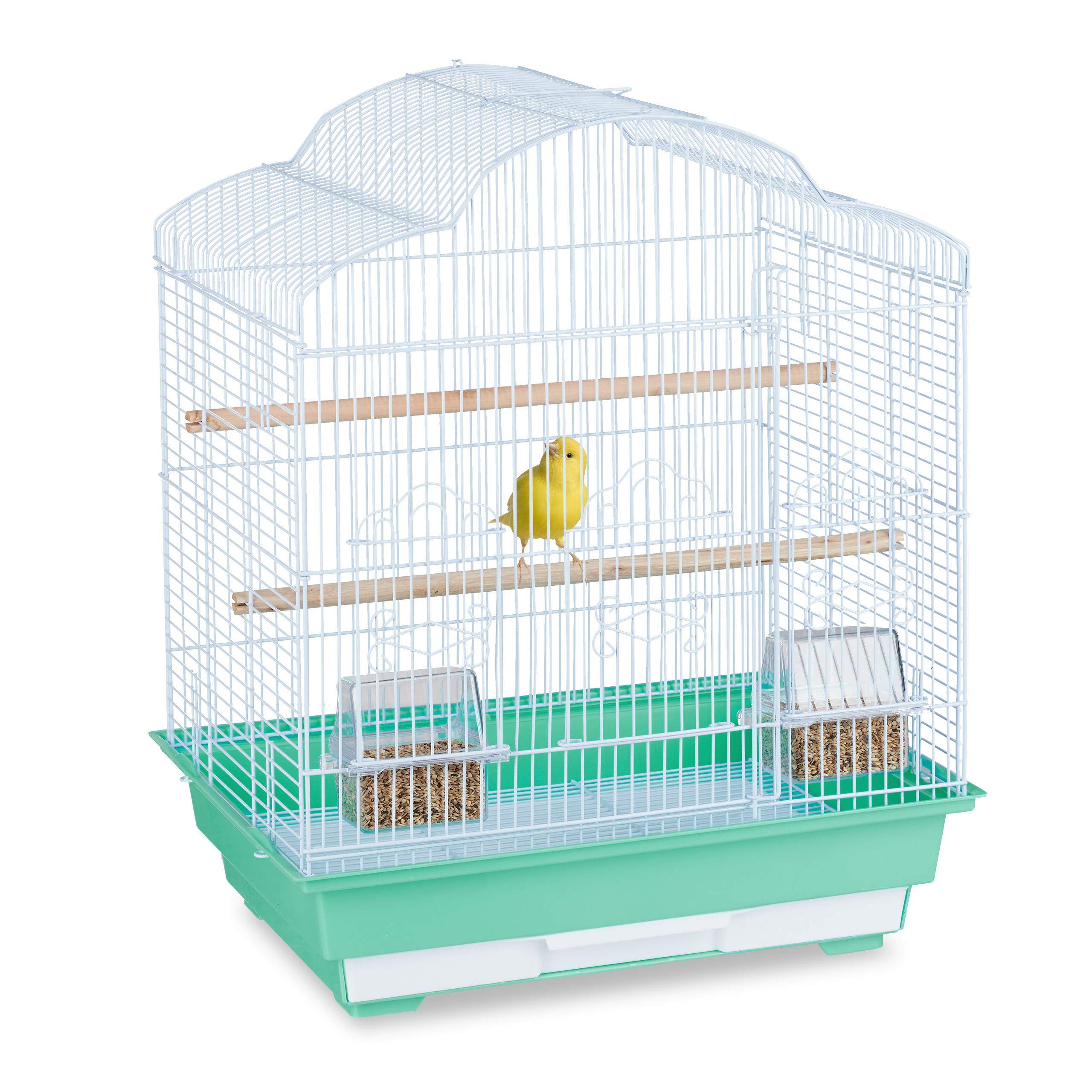Relaxdays Bird Cage, Birdcage, Perches & Feeding Bowls, Metal, H x W x D: 56.5 x 46.5 x 35.5 cm, Green