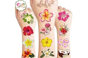 MEOISDABEST 96 PCS Tropical Flower Hawaiian Pre-Cut Temporary Themed Birthday Favors Supplies Décor Cute Luau Gifts For Game Boys Girls Classroom School (Normal)