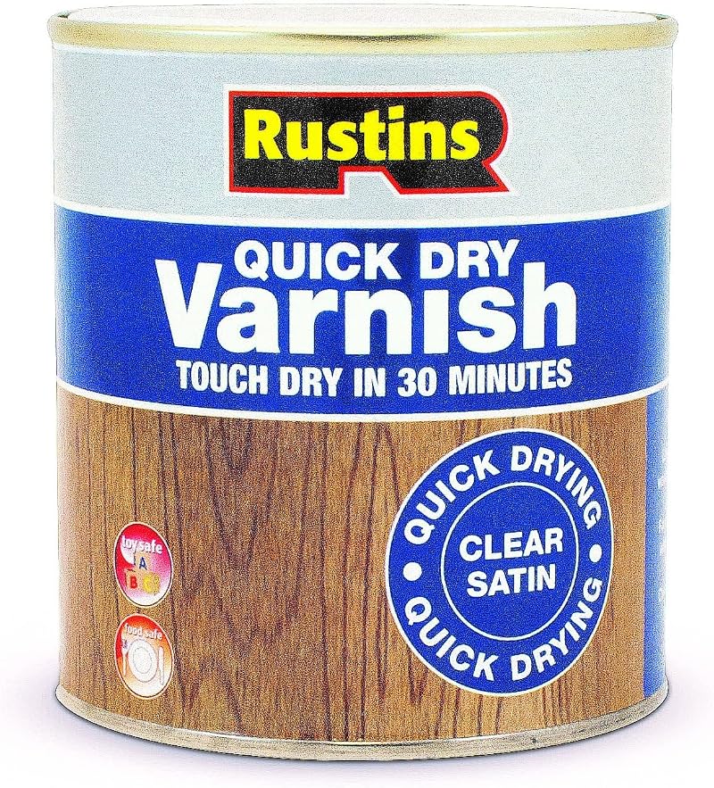 Rustins Quick Dry Varnish Clear Satin 500ml Indoor Water-Based Wood Varnish