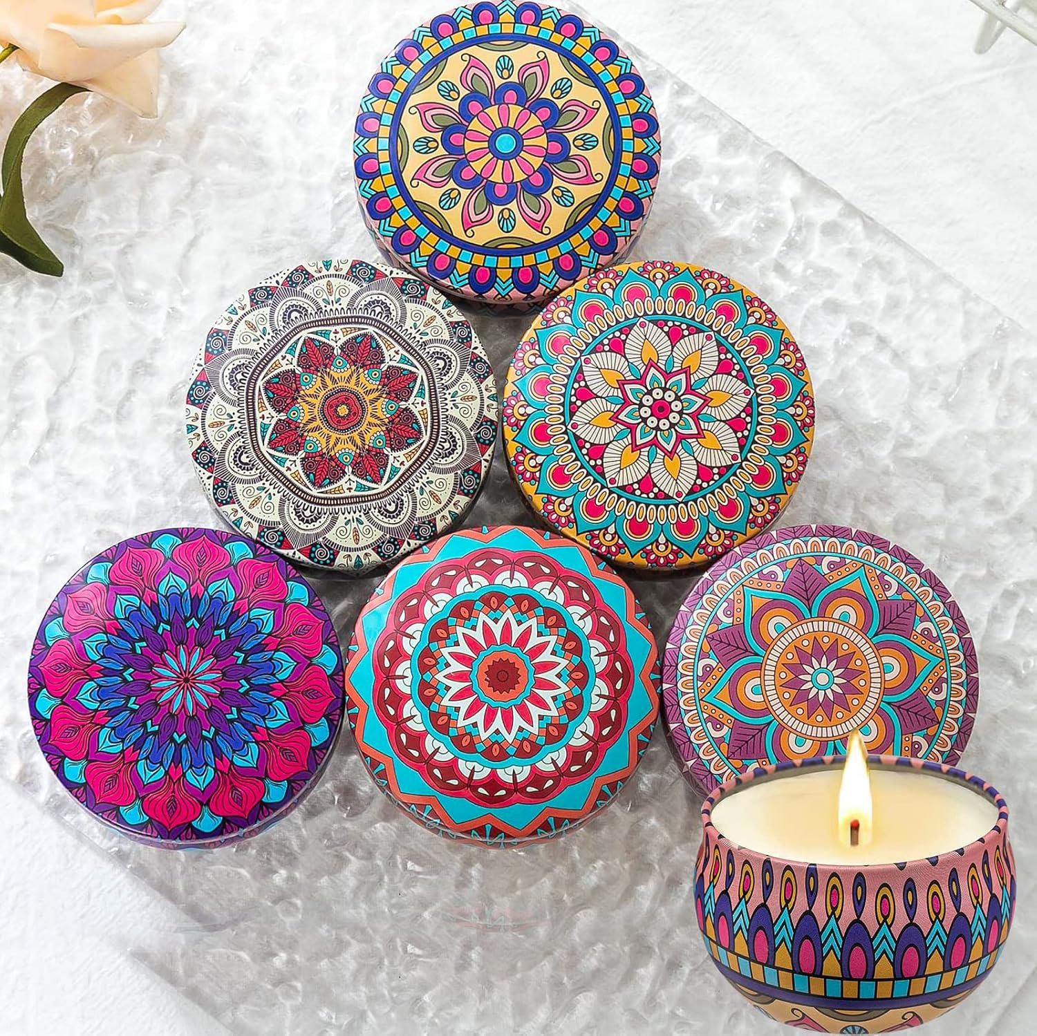 Candles & Holders - 6 Pack Scented Candles Gifts Set for Women, Rose Orange Jasmine Lemon Sage Lavender Candles for Home Scented, Retro Jar Soy Wax Candles Gifts for Stress Relief Mom Anniversary Birthday