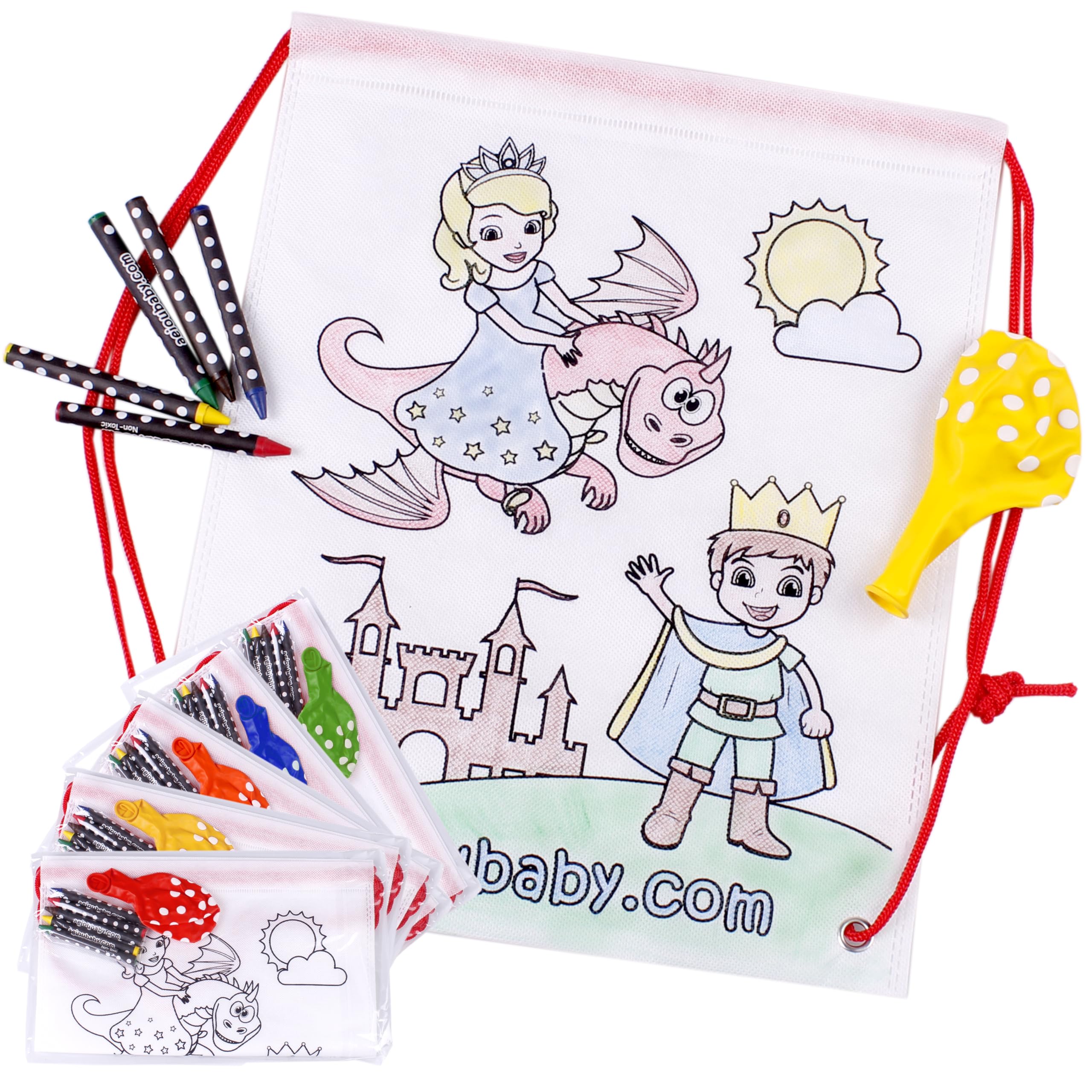 aeioubaby.com 10 Backpacks Color Your Own | 10 Individual Bags with 5 Coloured Crayons and a Balloon | Children's Gift for Parties and Birthdays (Story) — image 1