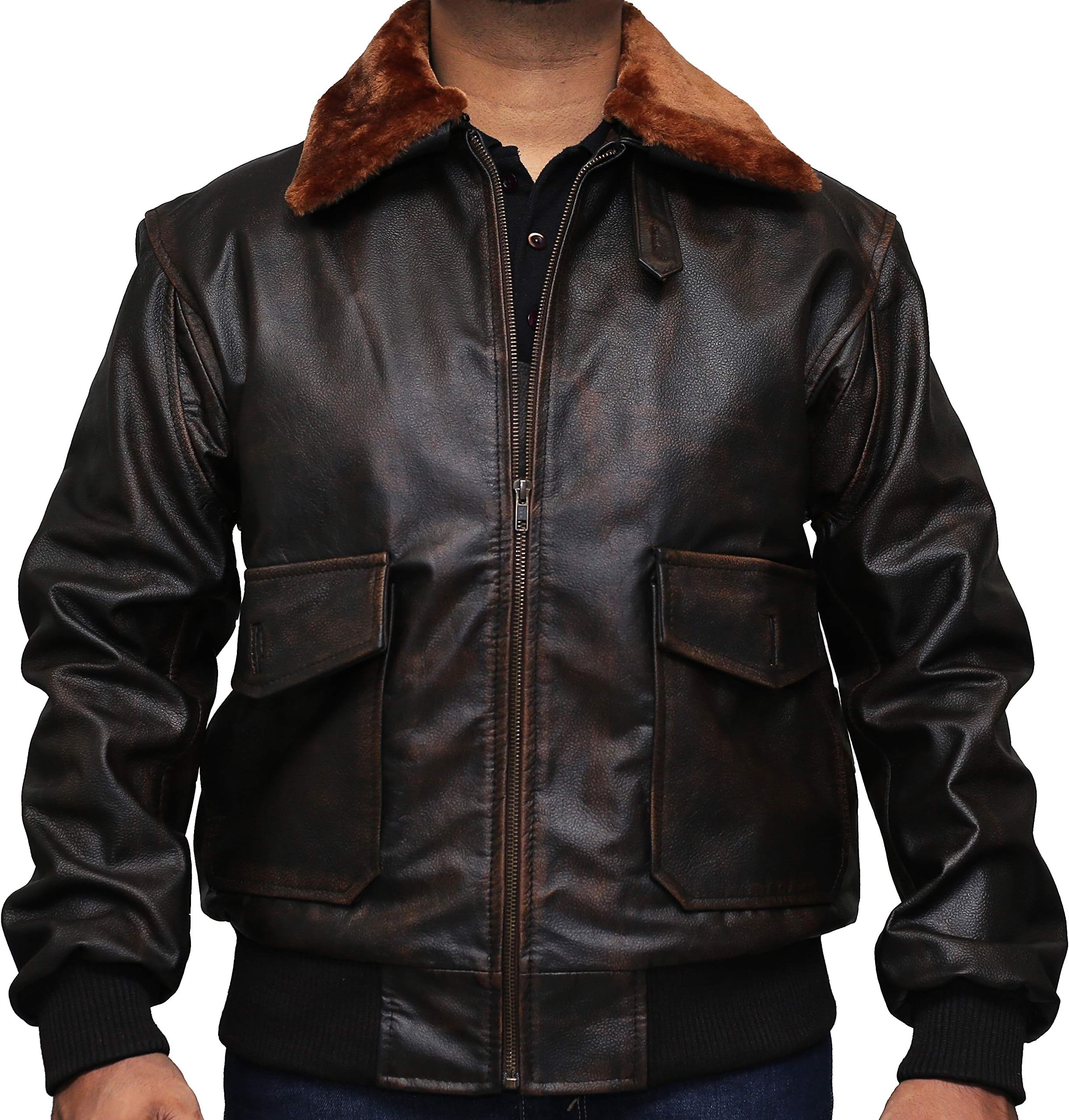A2 Aviator Distressed Brown Cowhide Leather Bomber Aviator Flight Jacket - Aviator Leather Jacket Men