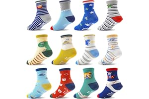 ELUTONG Toddler Socks with Grips Anti Slip Ankle Socks 12 Pairs for 1-7 Years Boys Girls Kids Infant Baby