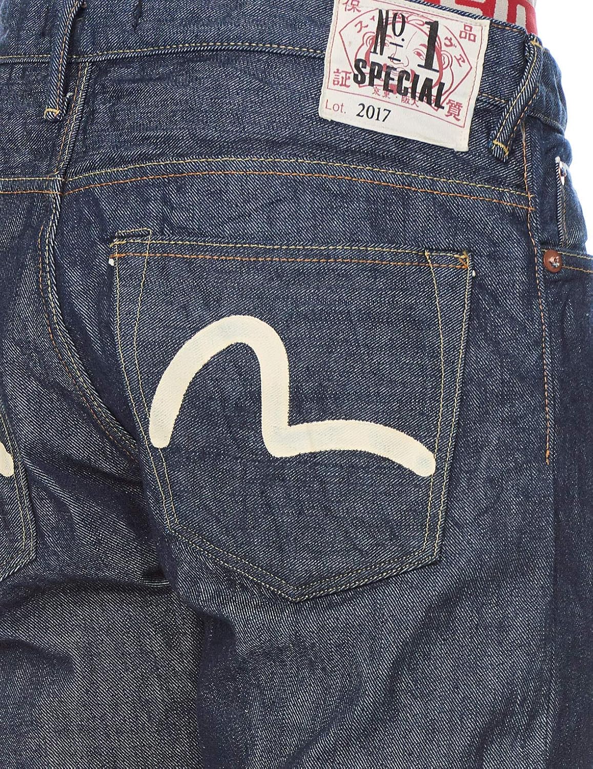 evisu carrot fit seagull reflective print selvedge