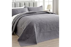 Qucover Oversized King Bedspreads 120x120, Paisley Pattern California King Bedspread Dark Grey, Soft Microfiber Ultrasonic Lightweight Oversized King Quilts Coverlet Bedding for All Seasons