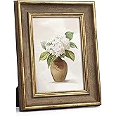 Afuly 5x7 Vintage Picture Frame Elegant Retro Picture Frames Wood Gold Photo Frame Wall Hang Desktop Home Decor Birthday Gifts for Grandma Mom Women Parents