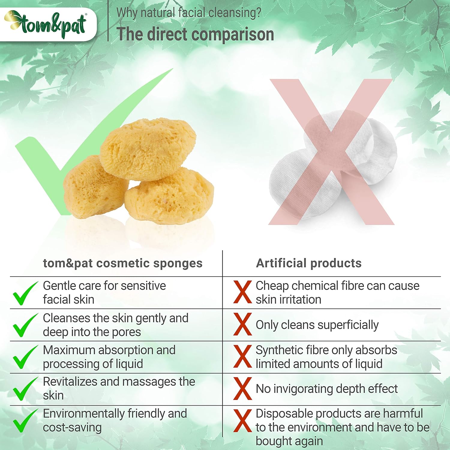 tom&pat® Natural Cosmetic Sponge • Makeup Sponge & Makeup Remover 2-in-1 • Dermatest Excellent • Plastic-free and Reusable • Mediterranean Quality Greece (3 x 4-6 cm) - Image 5