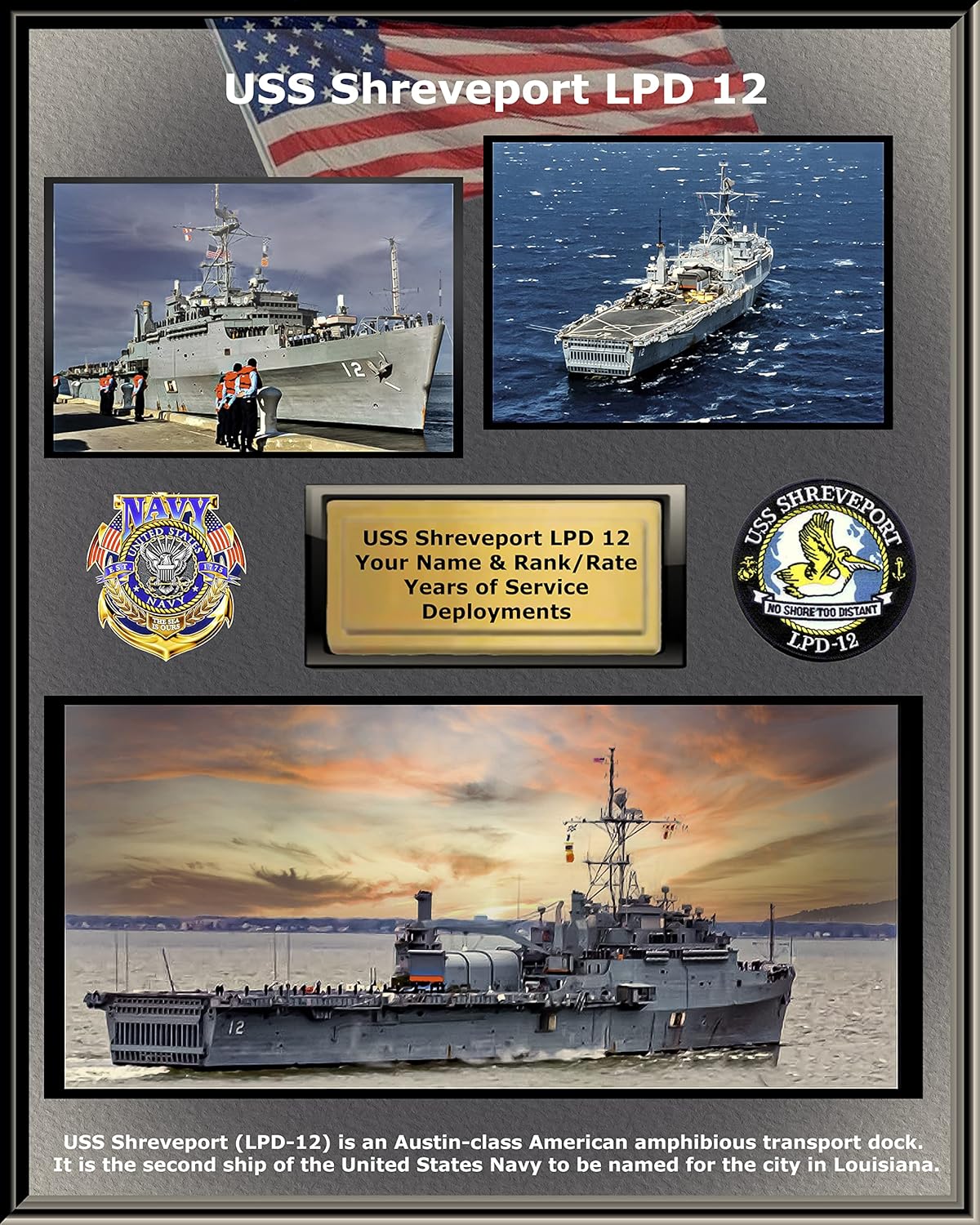 Photographs - USS Shreveport LPD 12 Custom Personalized Photo, Landing Platform Dock, US Navy ships, Gator Navy
