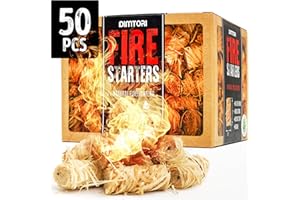 DIMTORI 50 pcs Grill Starter for Indoor and Outdoor Use, Natural, Eco-Friendly Firelighters for Grills, Smokers, Fire Pits, Wood Stoves - Waterproof, All-Weather Camping Natural Starters