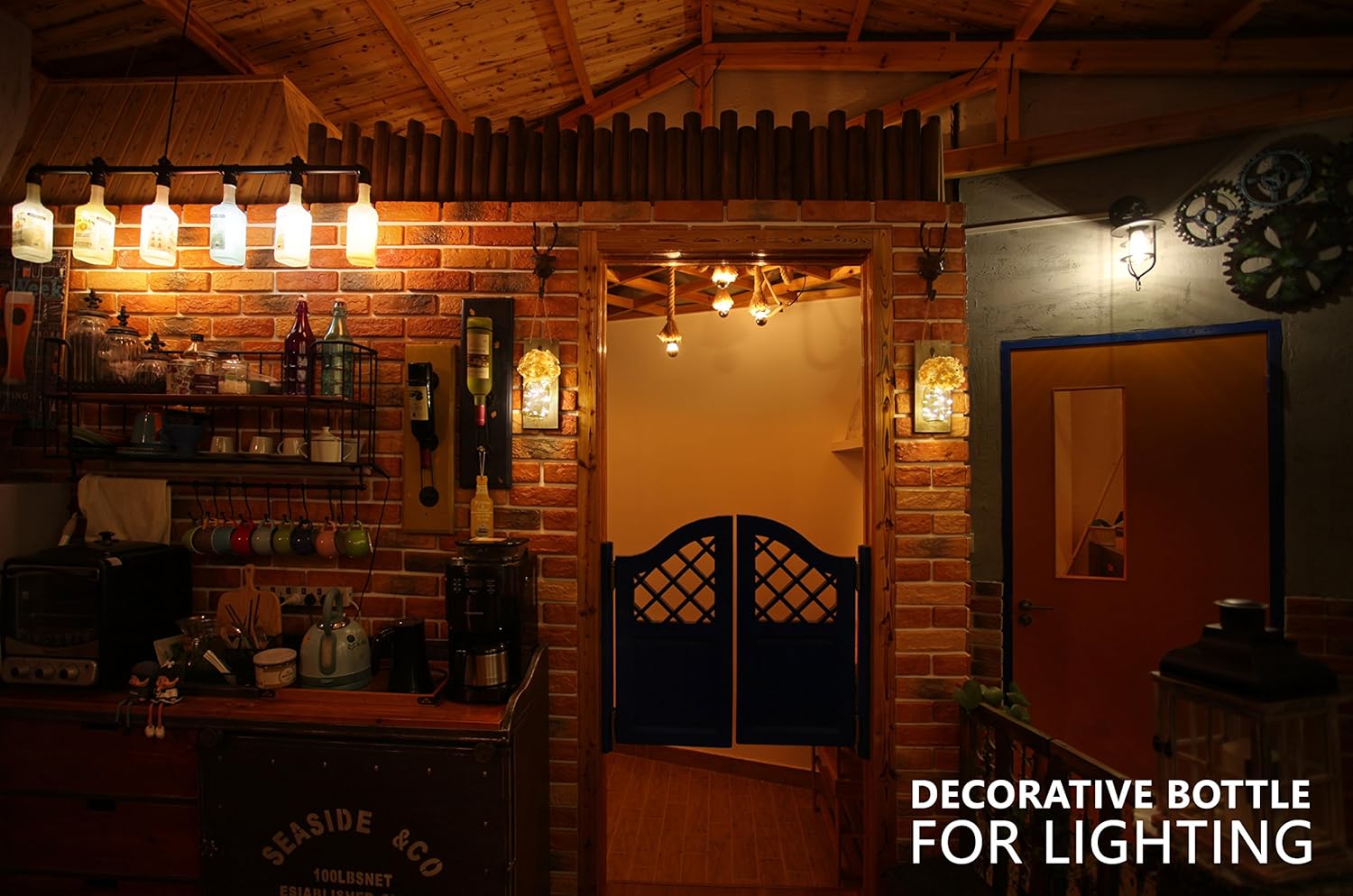 Rustic Wall Sconces - Mason Jars Sconce, Rustic Home Decor,Wrought Iron Hooks, Silk Hydrangea and LED Strip Lights Design 6 Hour Timer Home Decoration (Set of 2): Home & Kitchen