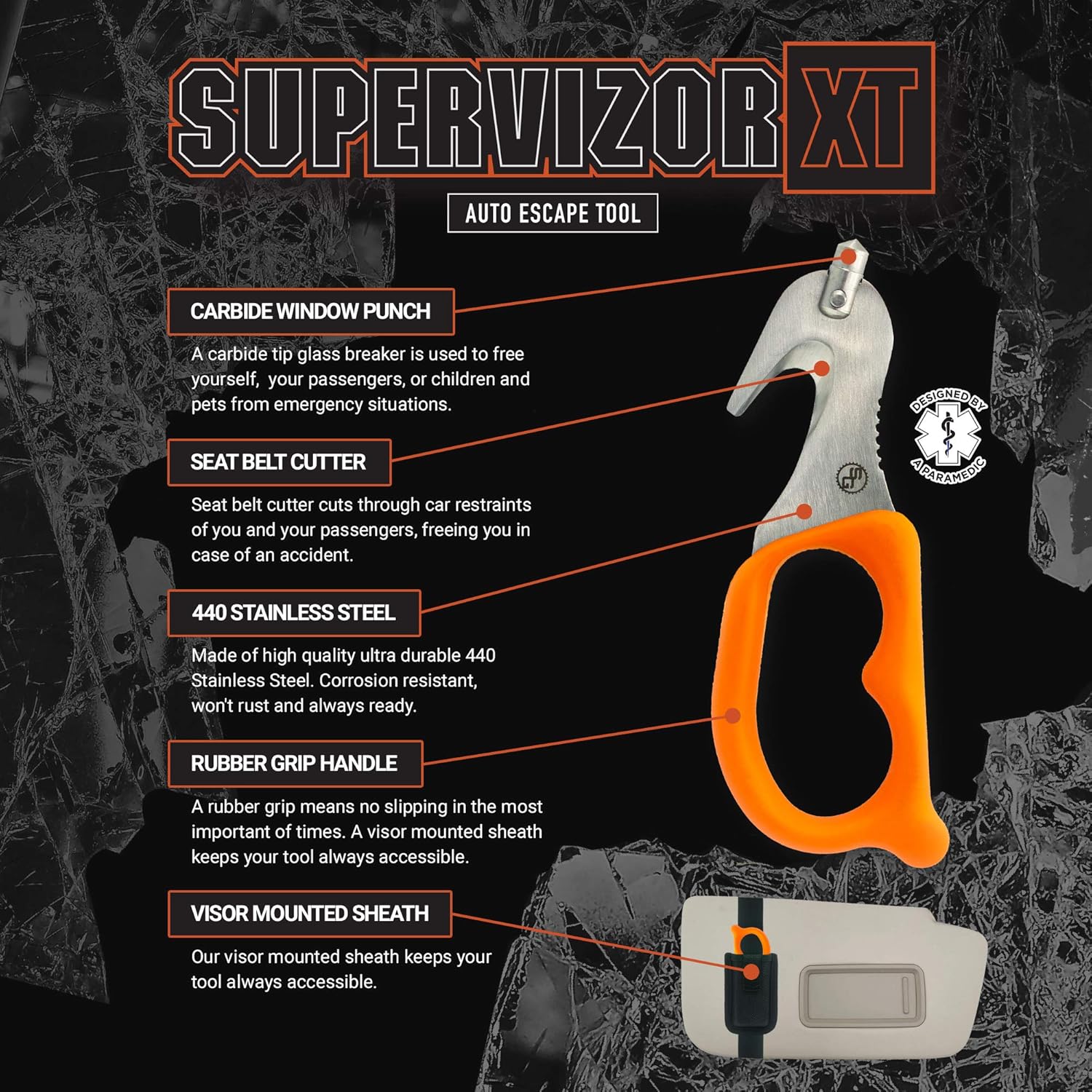 StatGear SuperVizor XT Auto Emergency Rescue Escape Tool - Seatbelt Cutter & Window Glass Breaker Hammer Survival - Mounts Right to Your Sun-Visor! Pack of 2: Automotive
