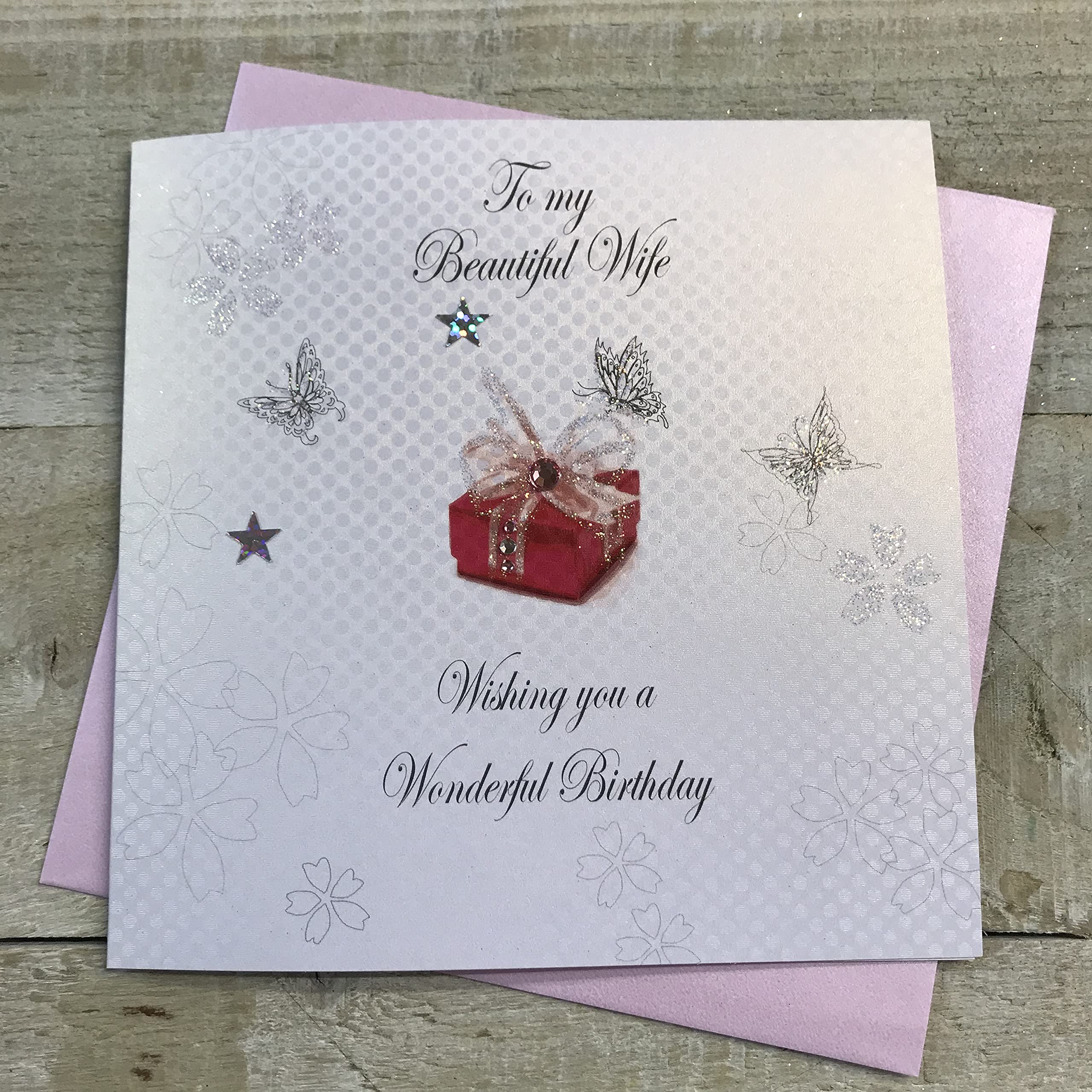 White Cotton Cards "To A Beautiful Wife Happy Birthday Handmade Birthday Card, bd38